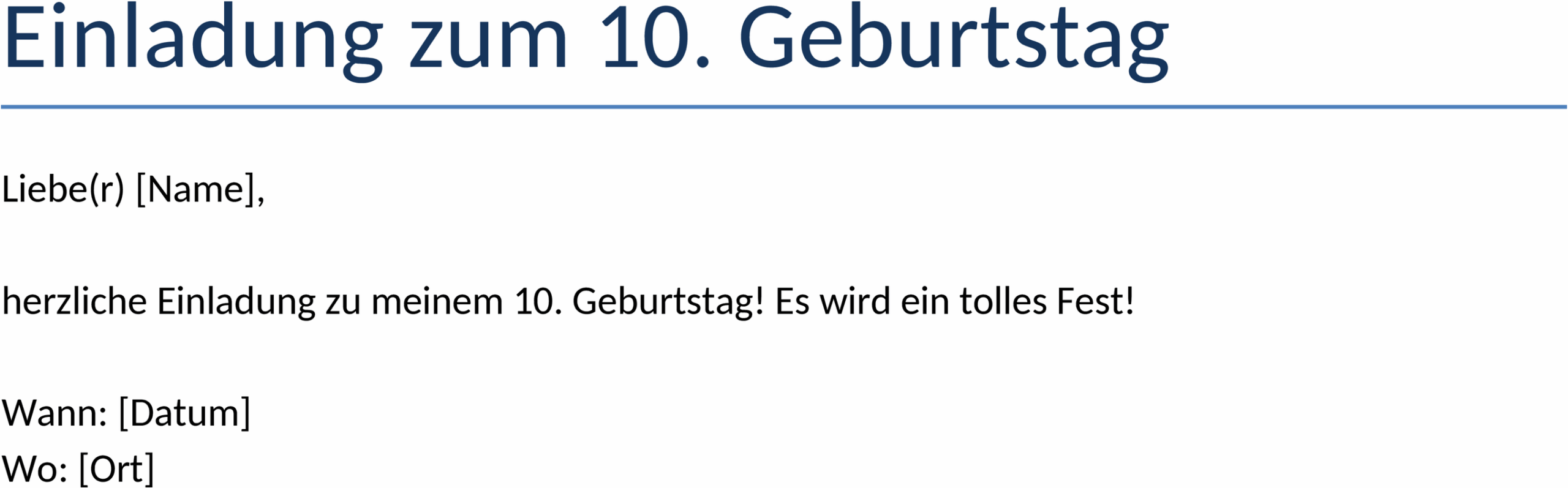 10. Geburtstag Einladungsvorlage im Word-Format