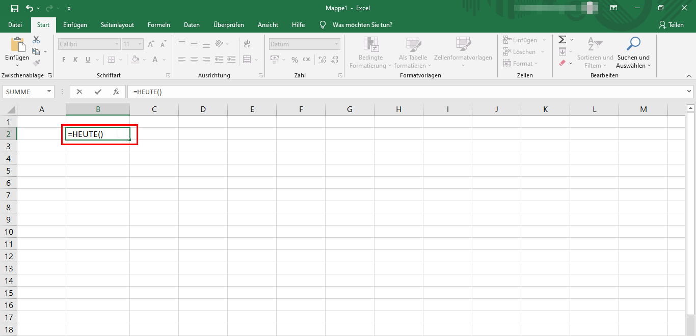 Excel: Aktuelles Datum mithilfe der HEUTE()-Funktion anlegen