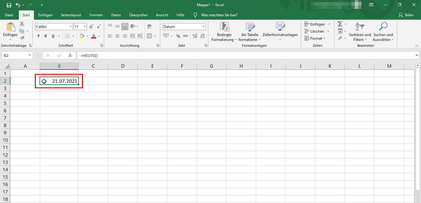 Automatisch aktualisiertes Datum in der Excel-Zelle