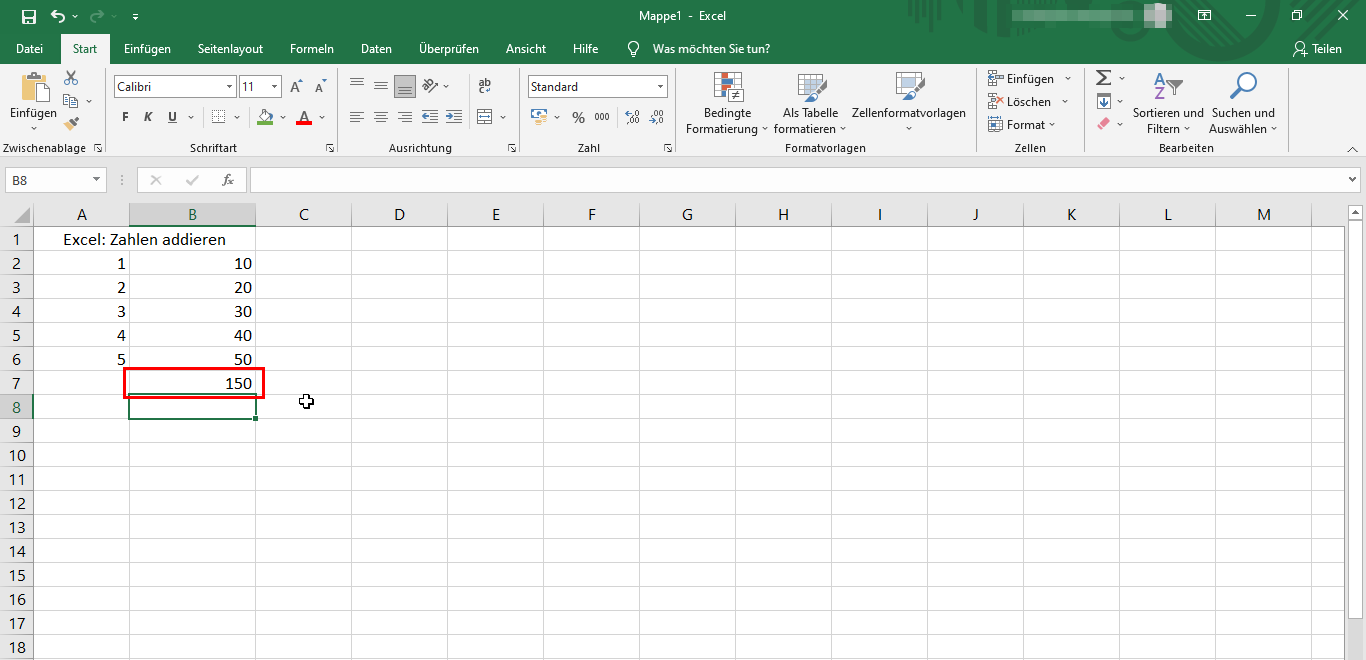 In Excel zusammenzählen