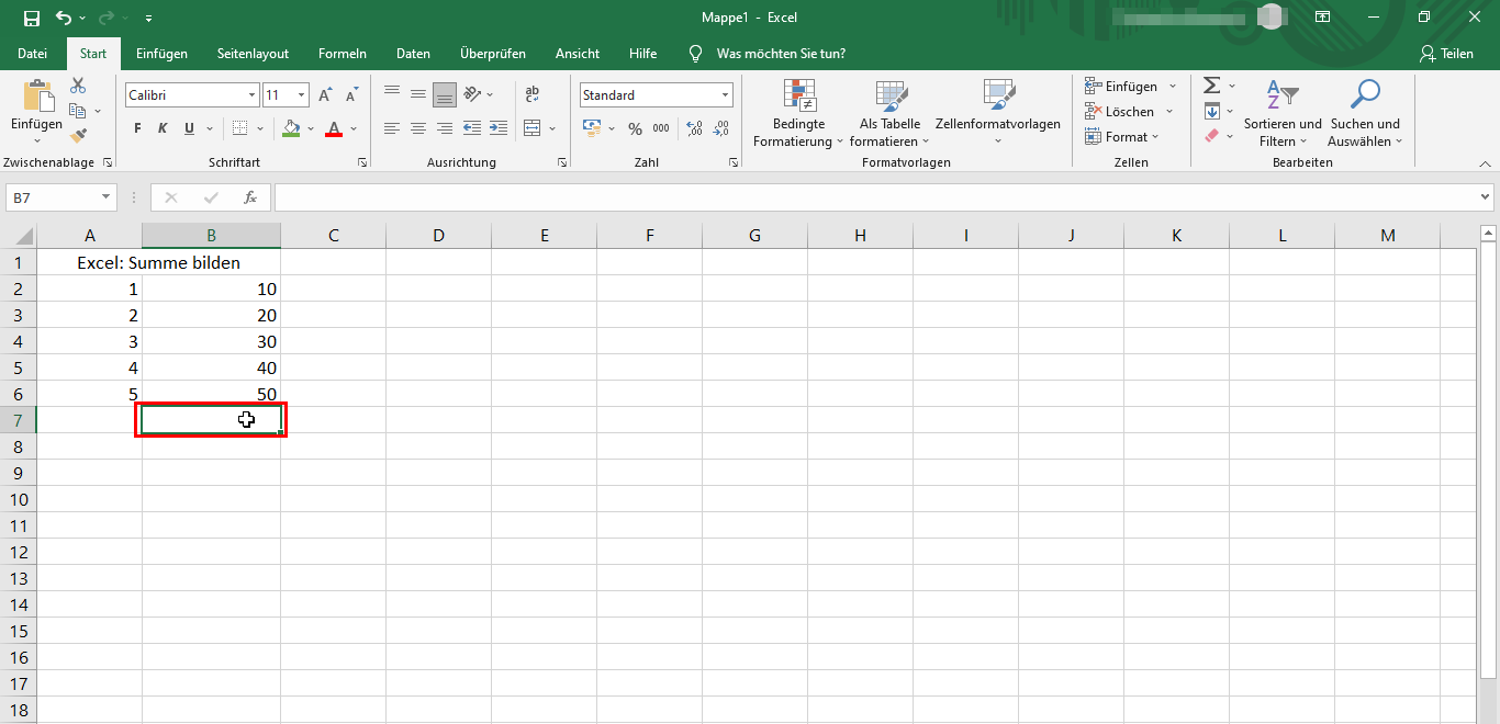 Summe in Excel berechnen