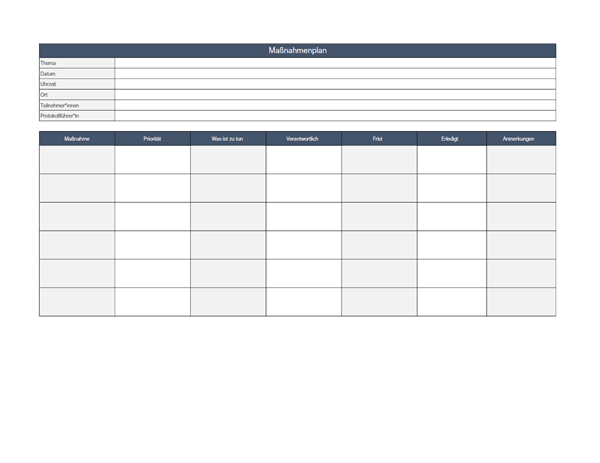 Vorlage / Muster: Maßnahmenplan Excel