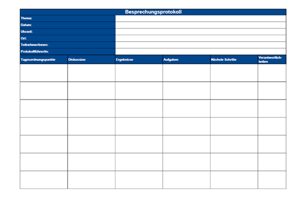 Vorlage / Muster: Besprechungsprotokoll Vorlage Excel