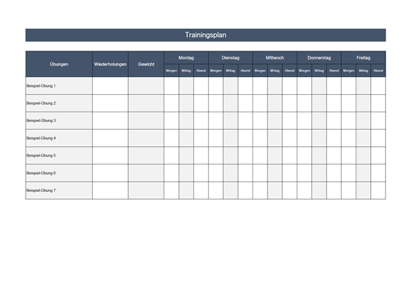 Vorlage / Muster: Trainingsplan Vorlage Excel