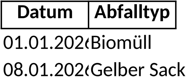 Excel-Vorlage für Abfallkalender 2026