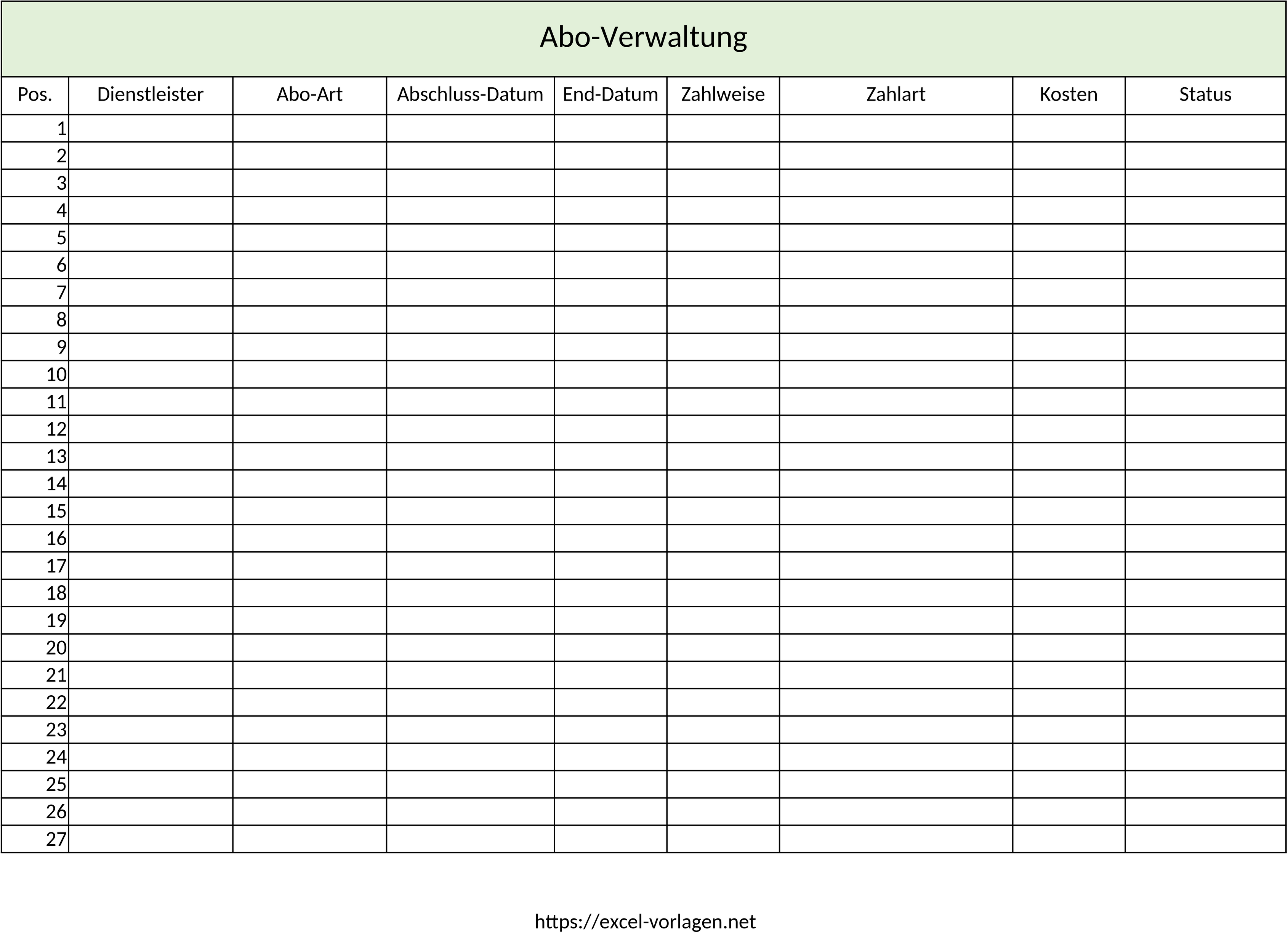 Excel-Vorlage für Abo-Verwaltung