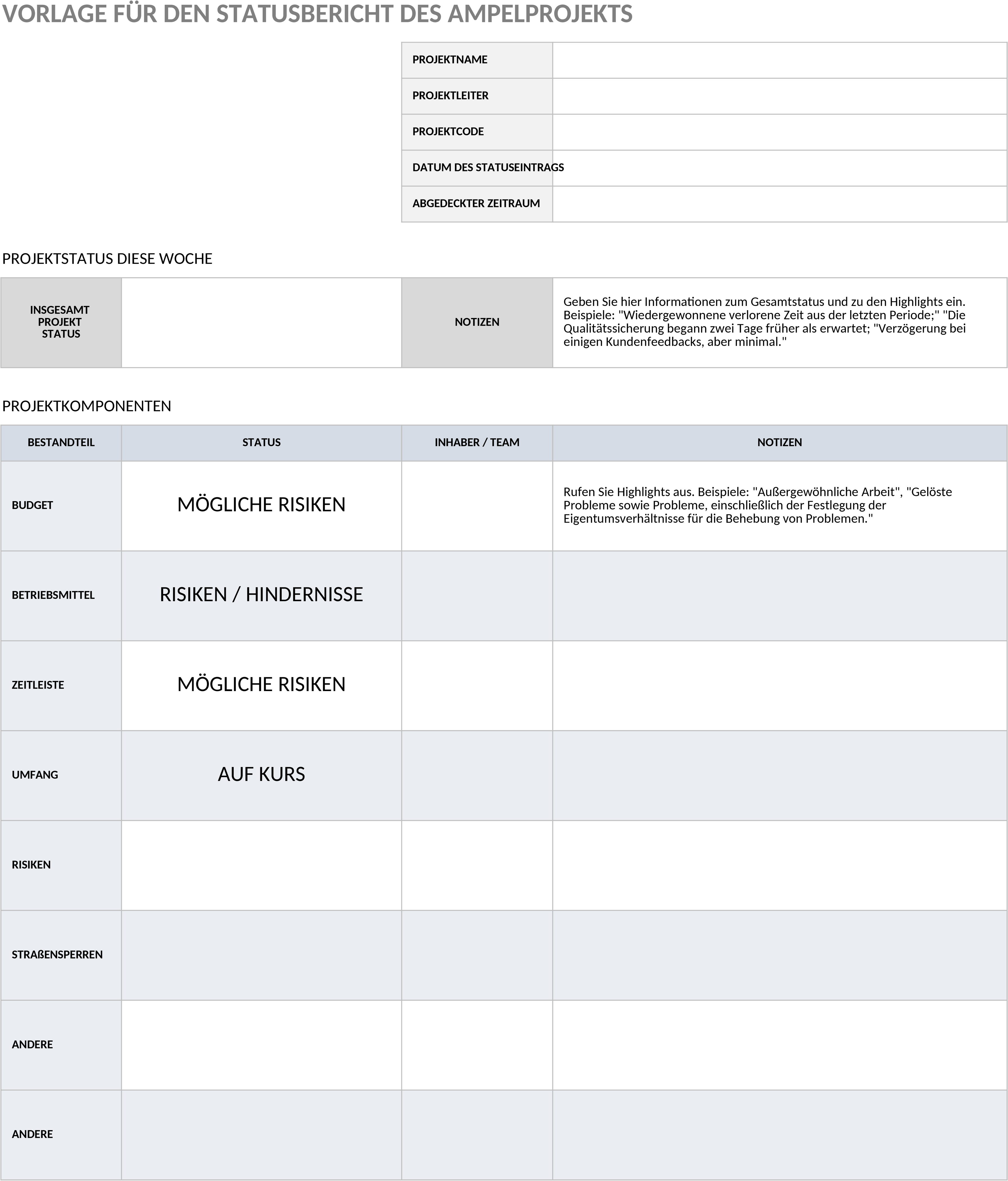 Excel-Vorlage für Ampel-Projektstatusbericht