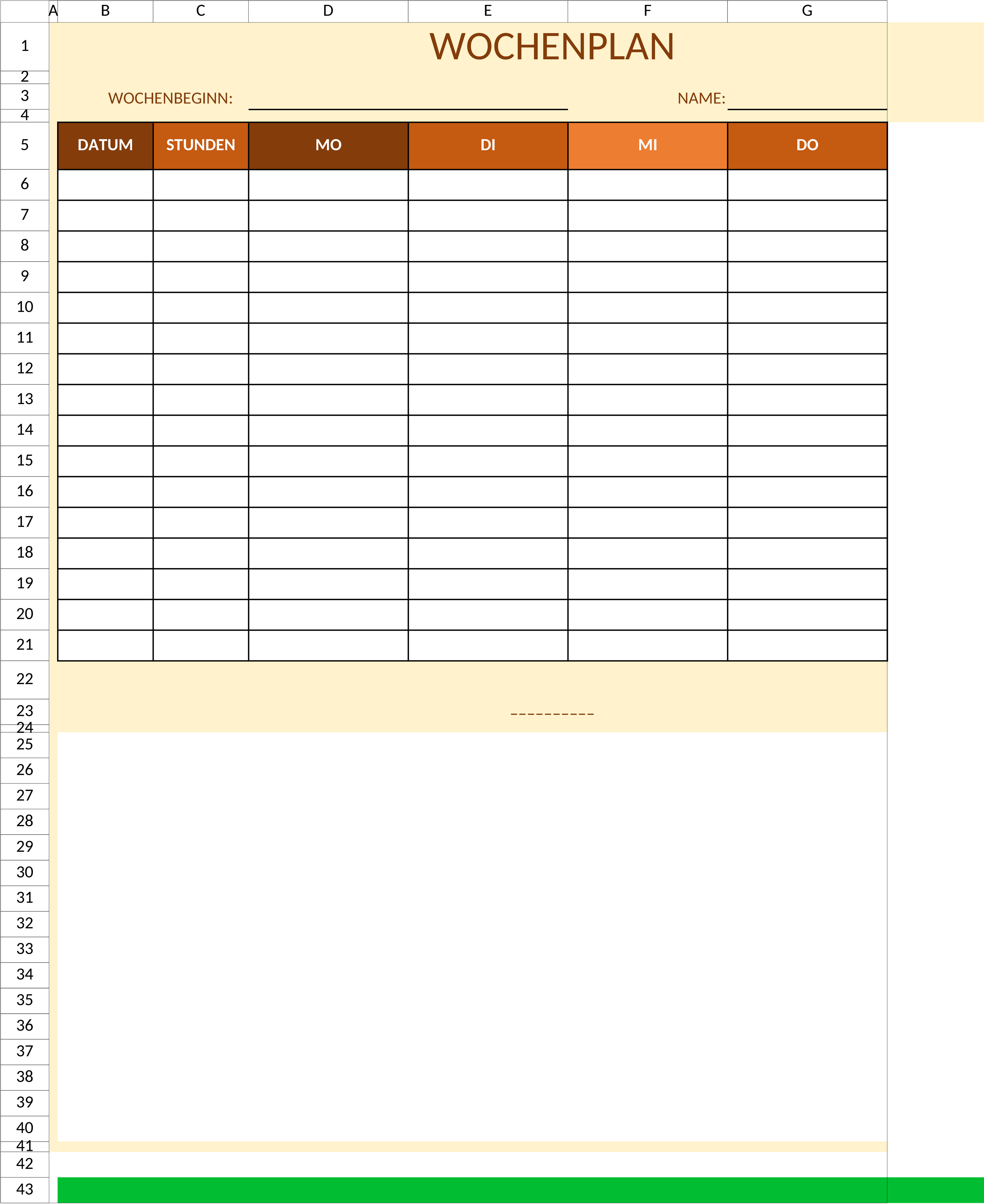 Excel-Vorlage für 5-Tage-Arbeitsplan mit Notizen