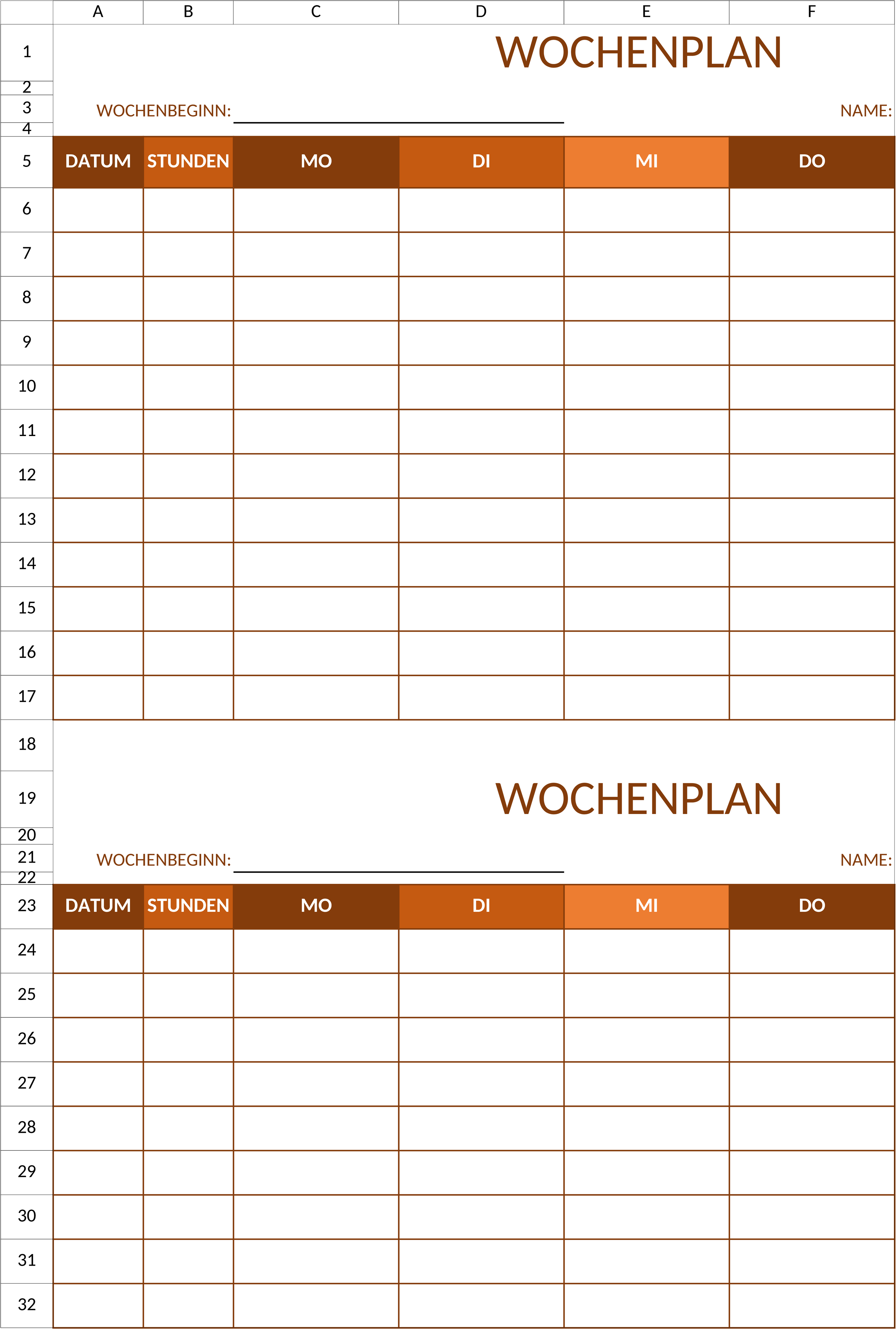 Excel-Vorlage für Arbeitszeitplan Montag bis Samstag
