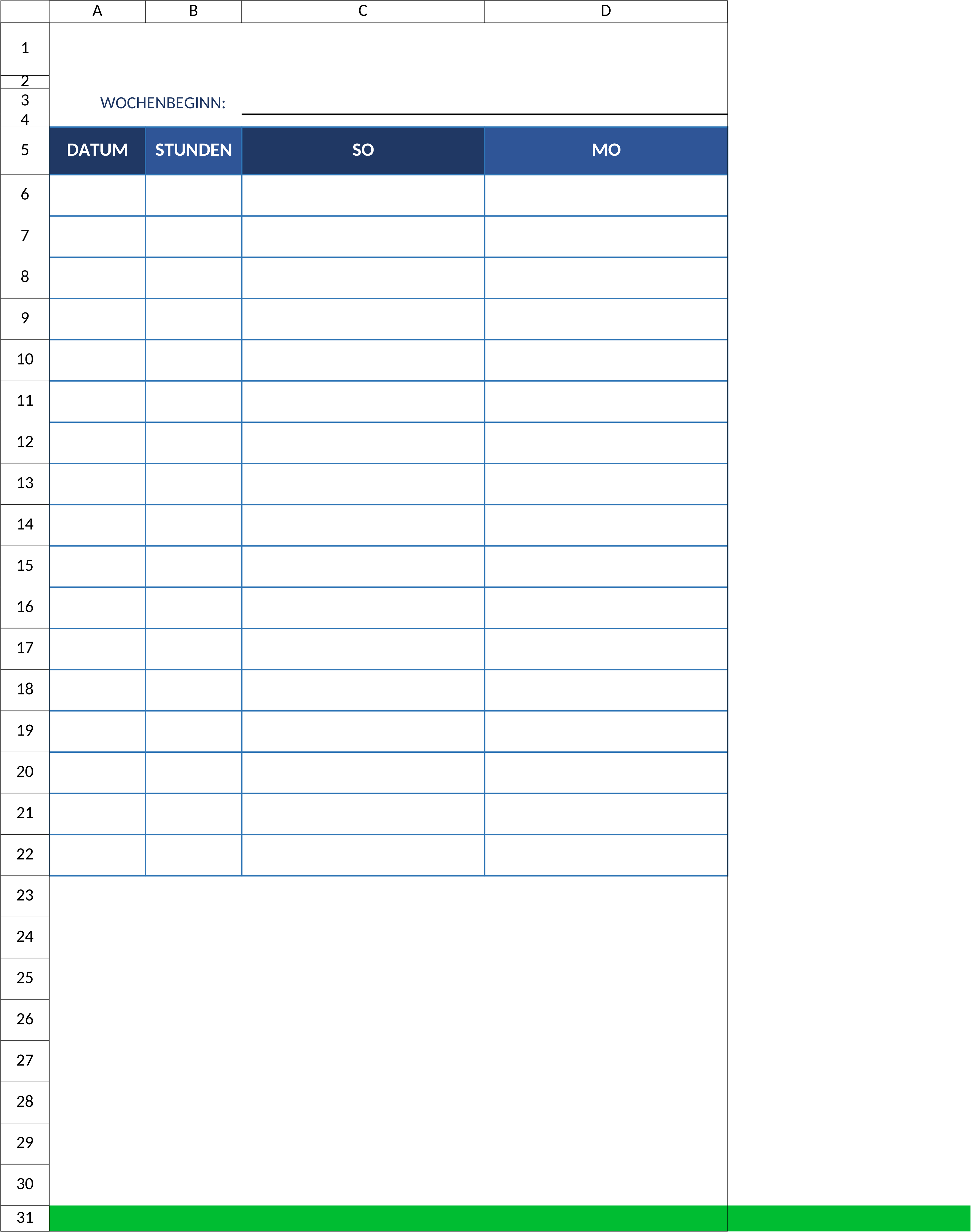 Excel-Arbeitszeitplan von Sonntag bis Samstag mit Notizen