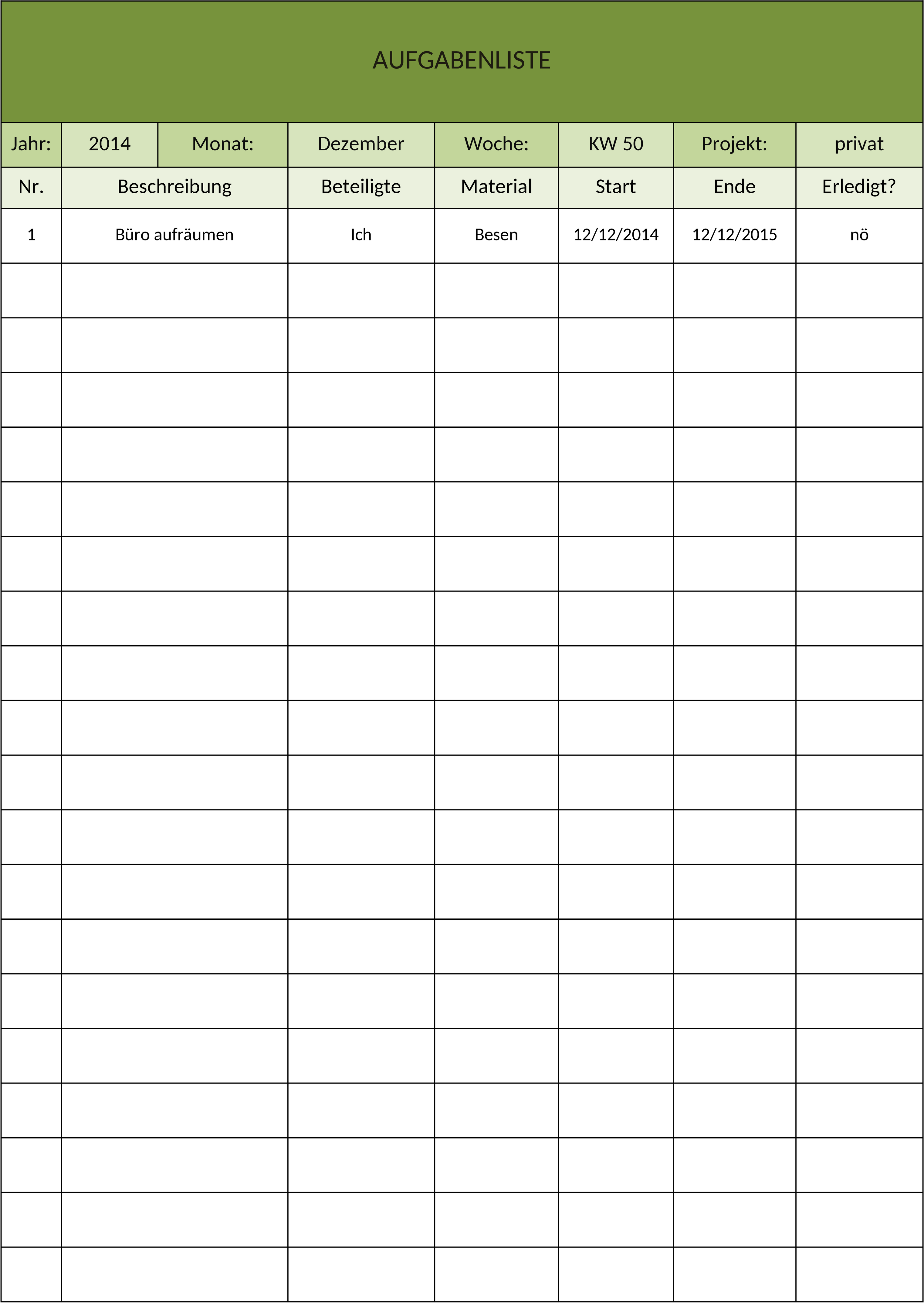 Excel-Vorlage: Aufgabenliste für Projektmanagement