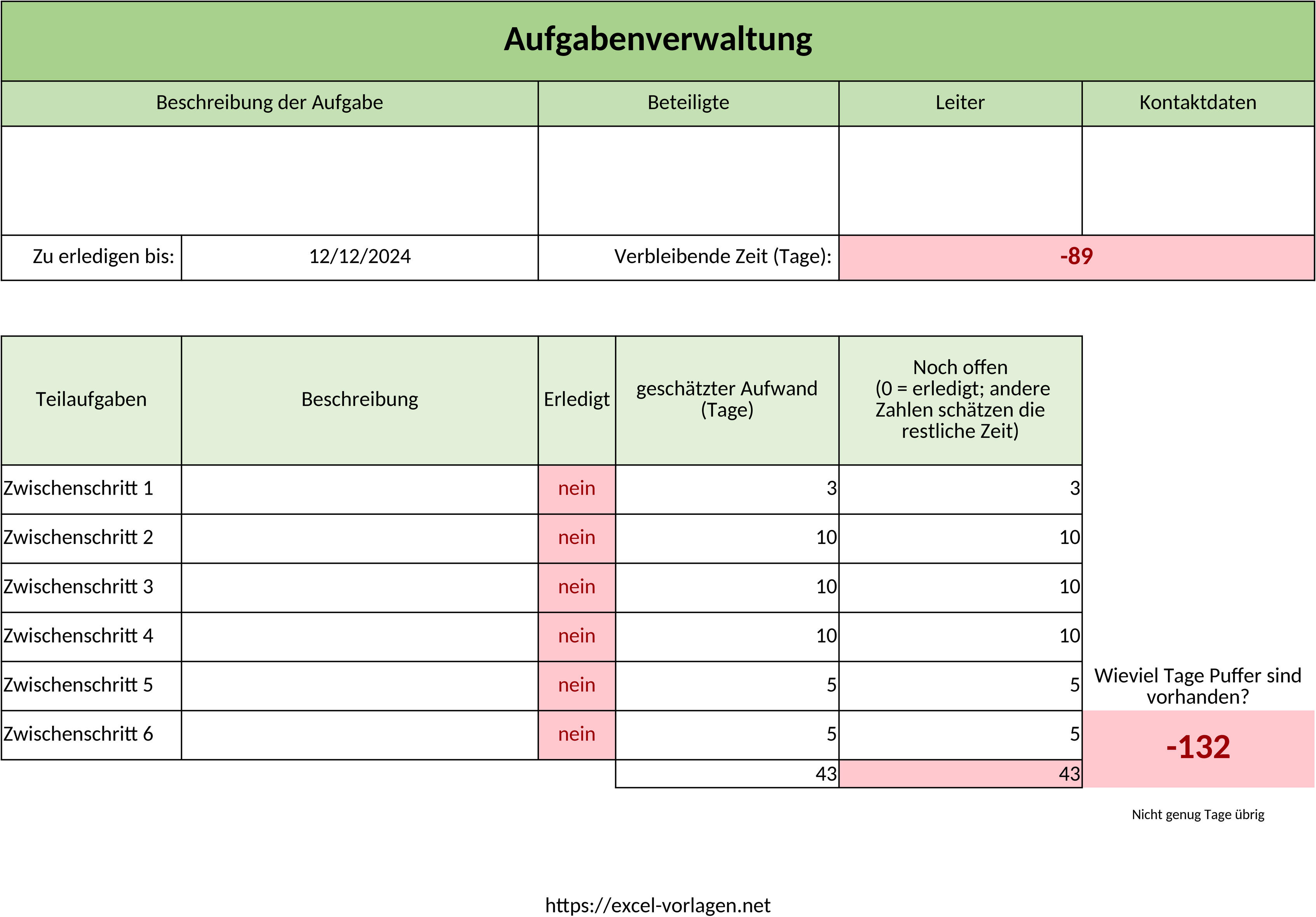 Excel-Vorlage für Aufgabenverwaltung und Projektplanung