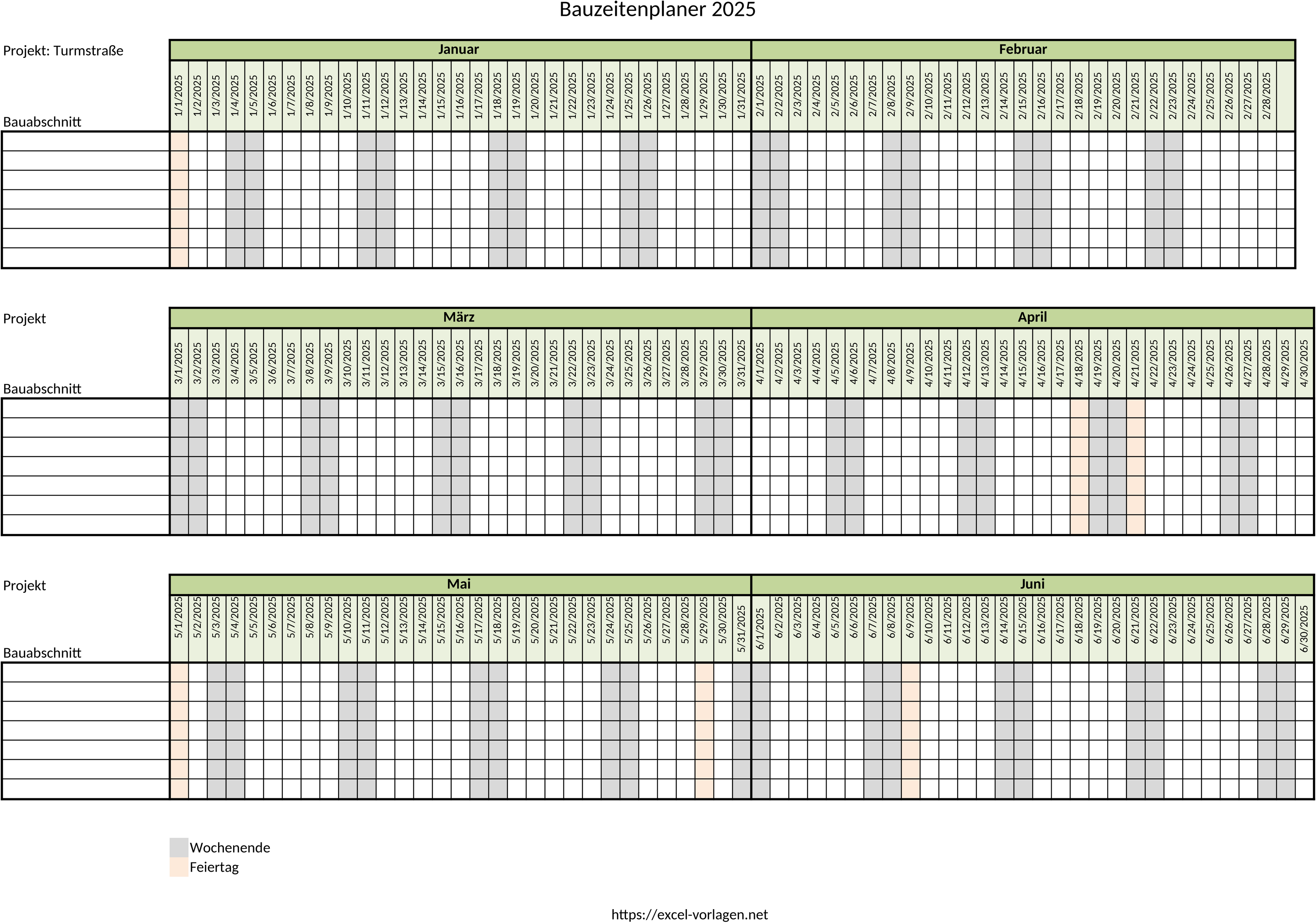 Excel-Template für Bauzeitenplanung 2025