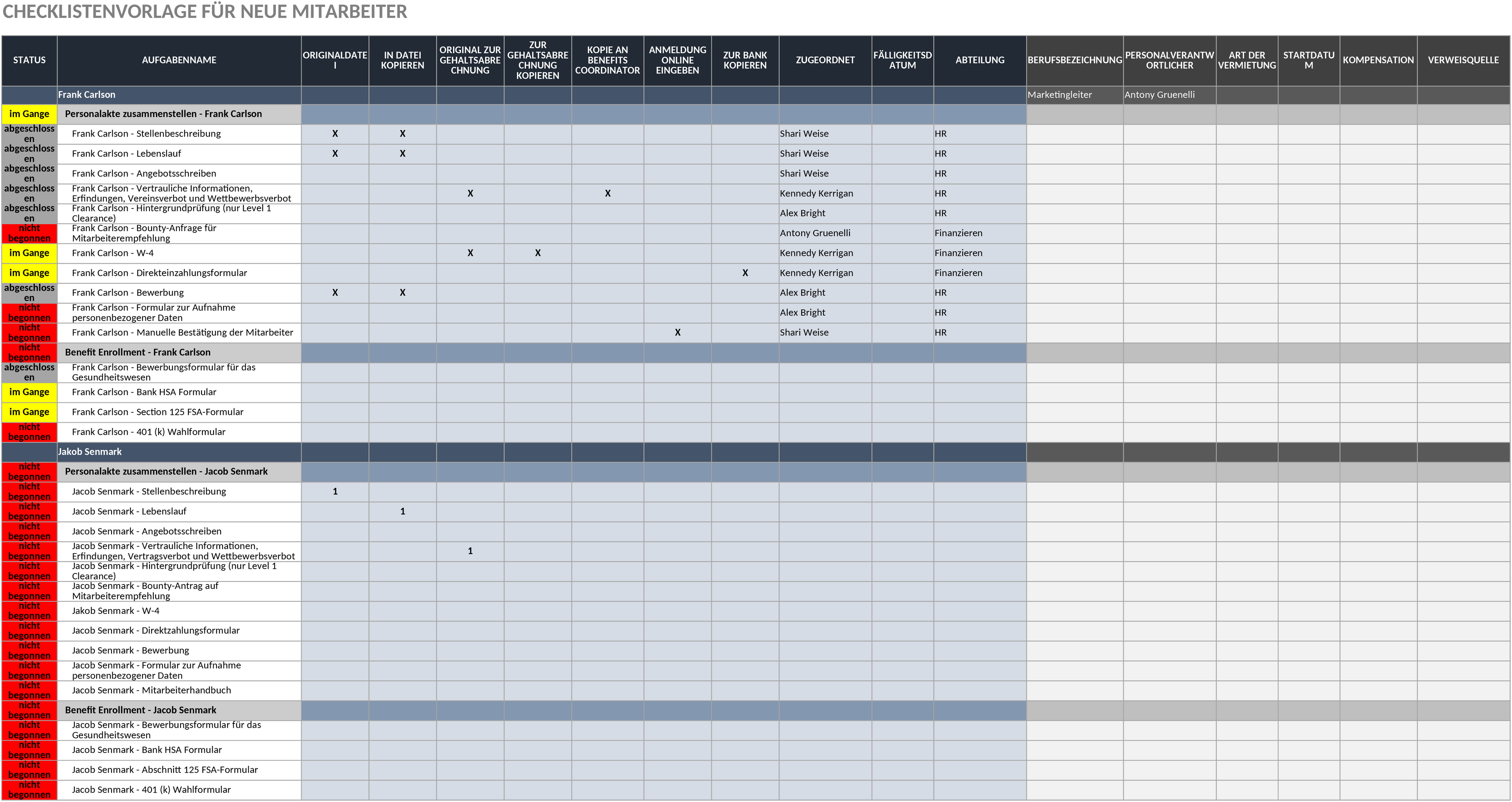 Excel-Vorlage für Neueinstellungen: Checkliste zur Mitarbeiterintegration