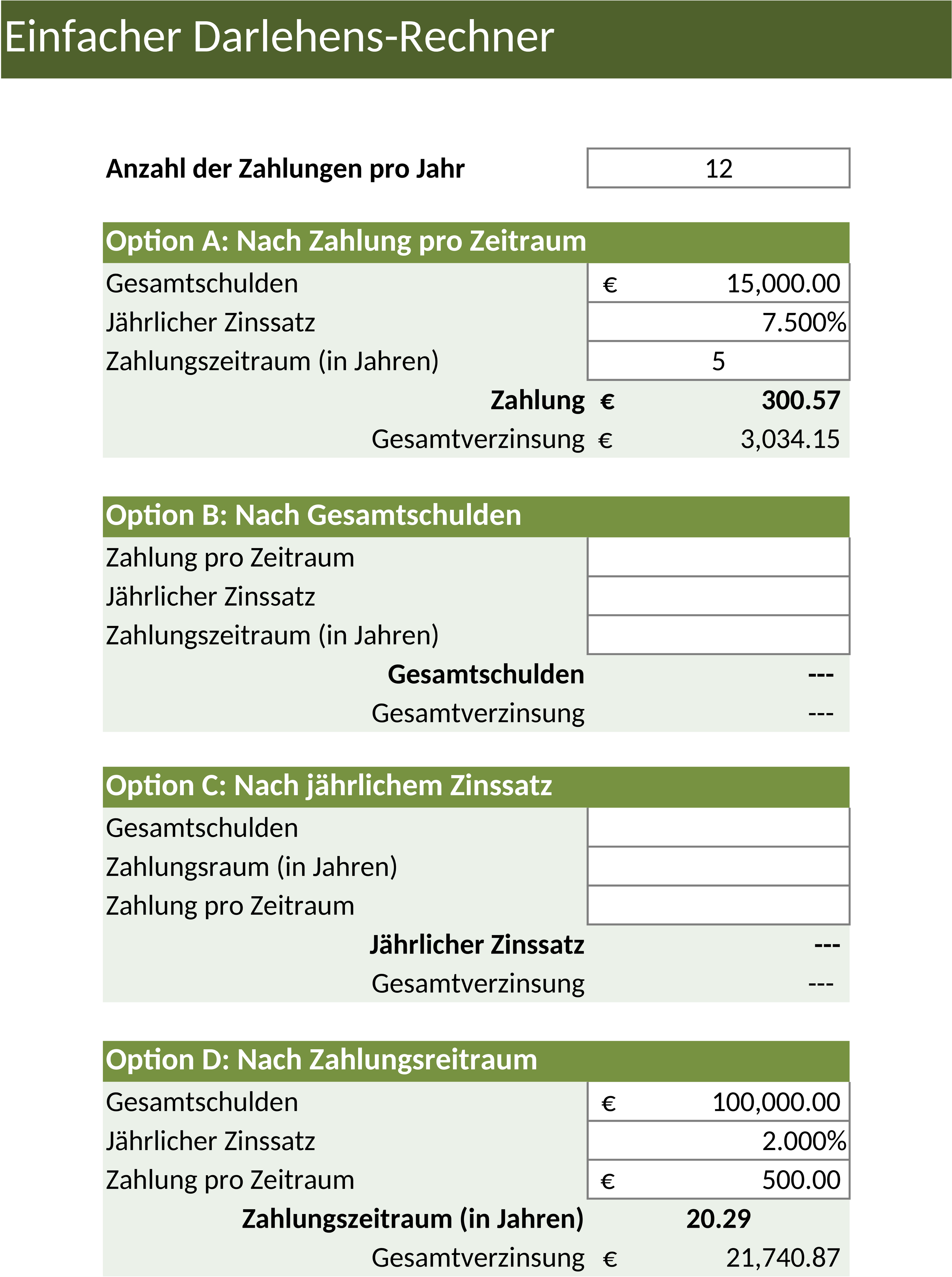 Darlehensrechner Excel-Vorlage für Finanzplanung