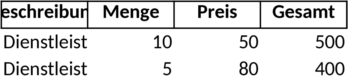 Excel-Vorlage für Dienstleistungsrechnungen