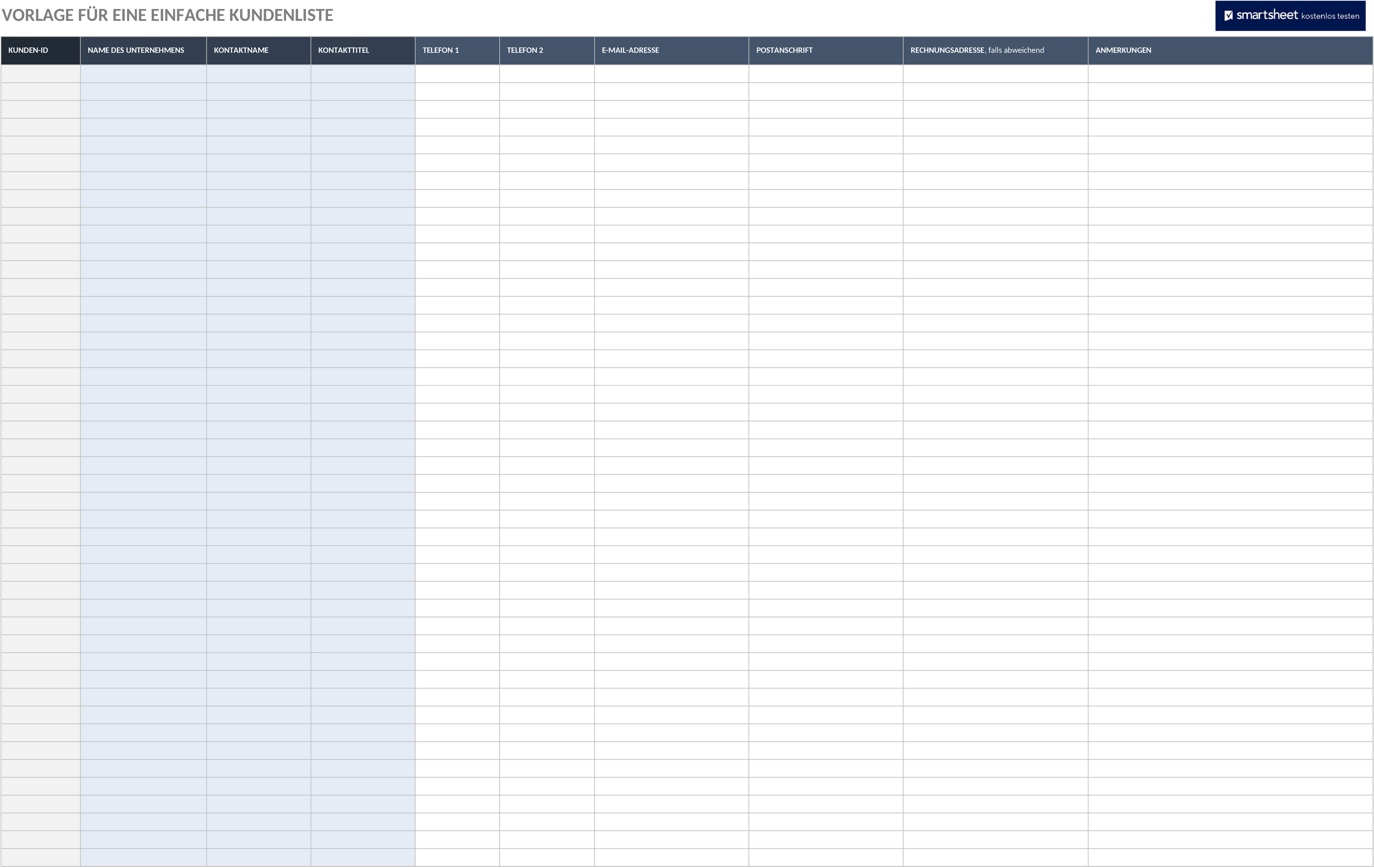 Excel-Vorlage: Einfache Kundenliste