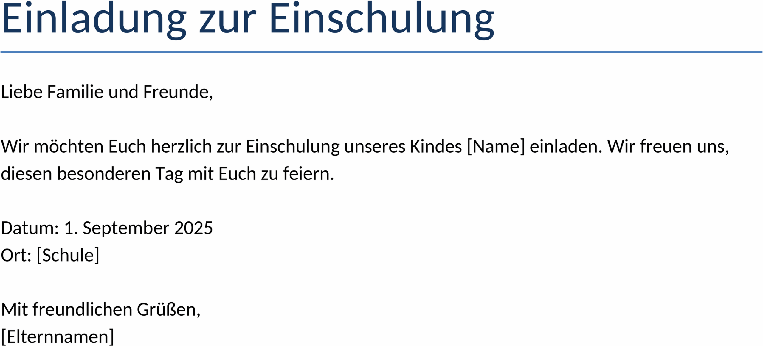 Einladung zur Einschulung Word-Vorlage