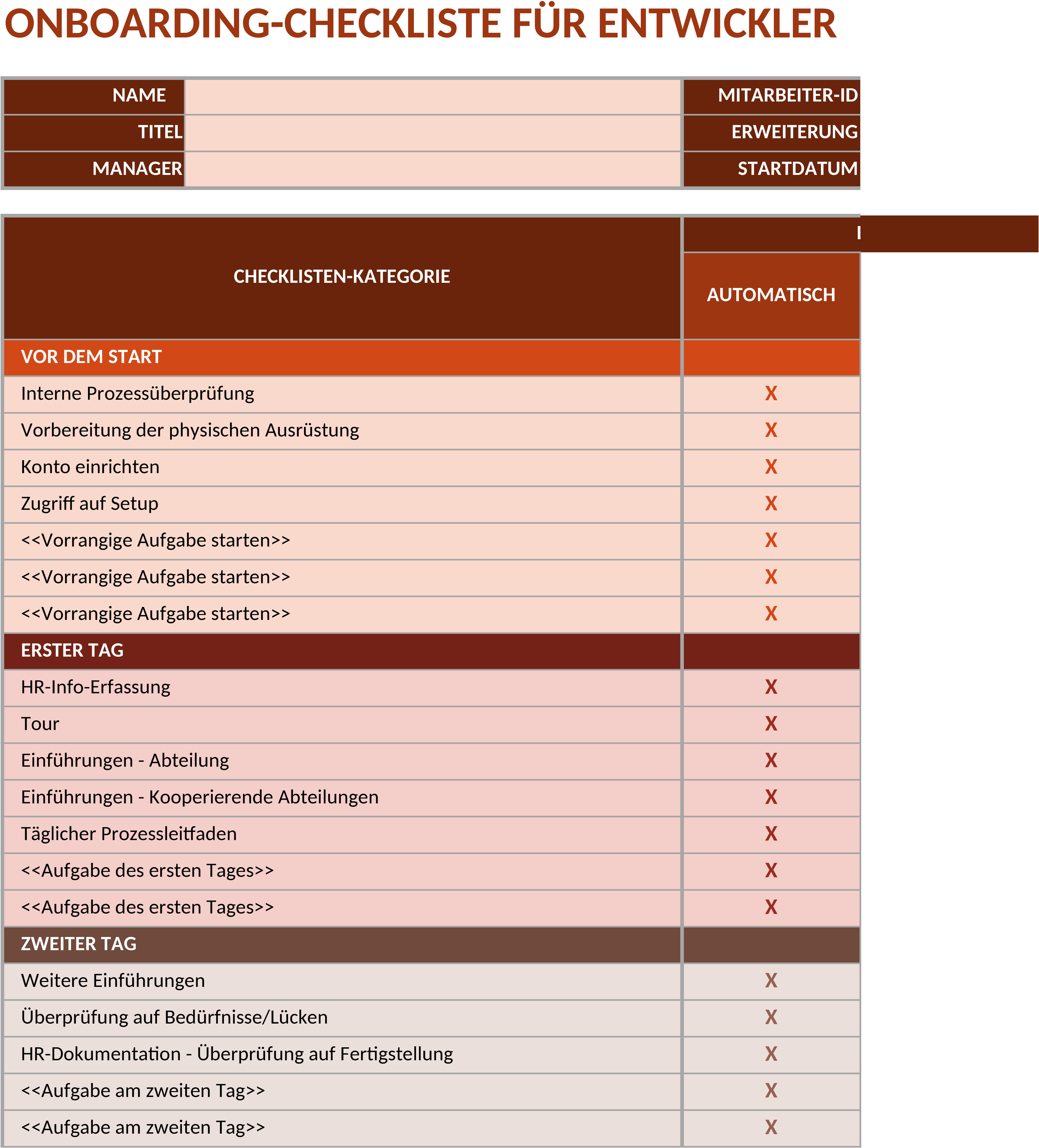 Excel-Vorlage für Entwickler-Onboarding-Checkliste