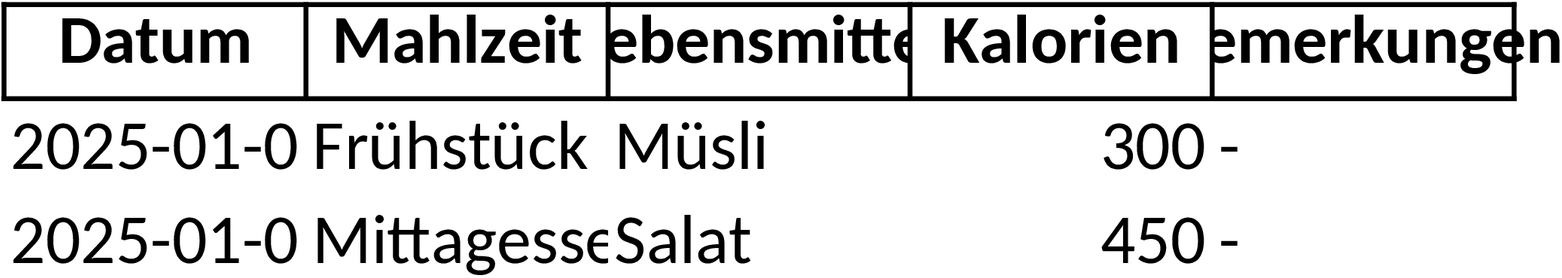 Excel-Vorlage für Ernährungstagebuch und Mahlzeitenplanung