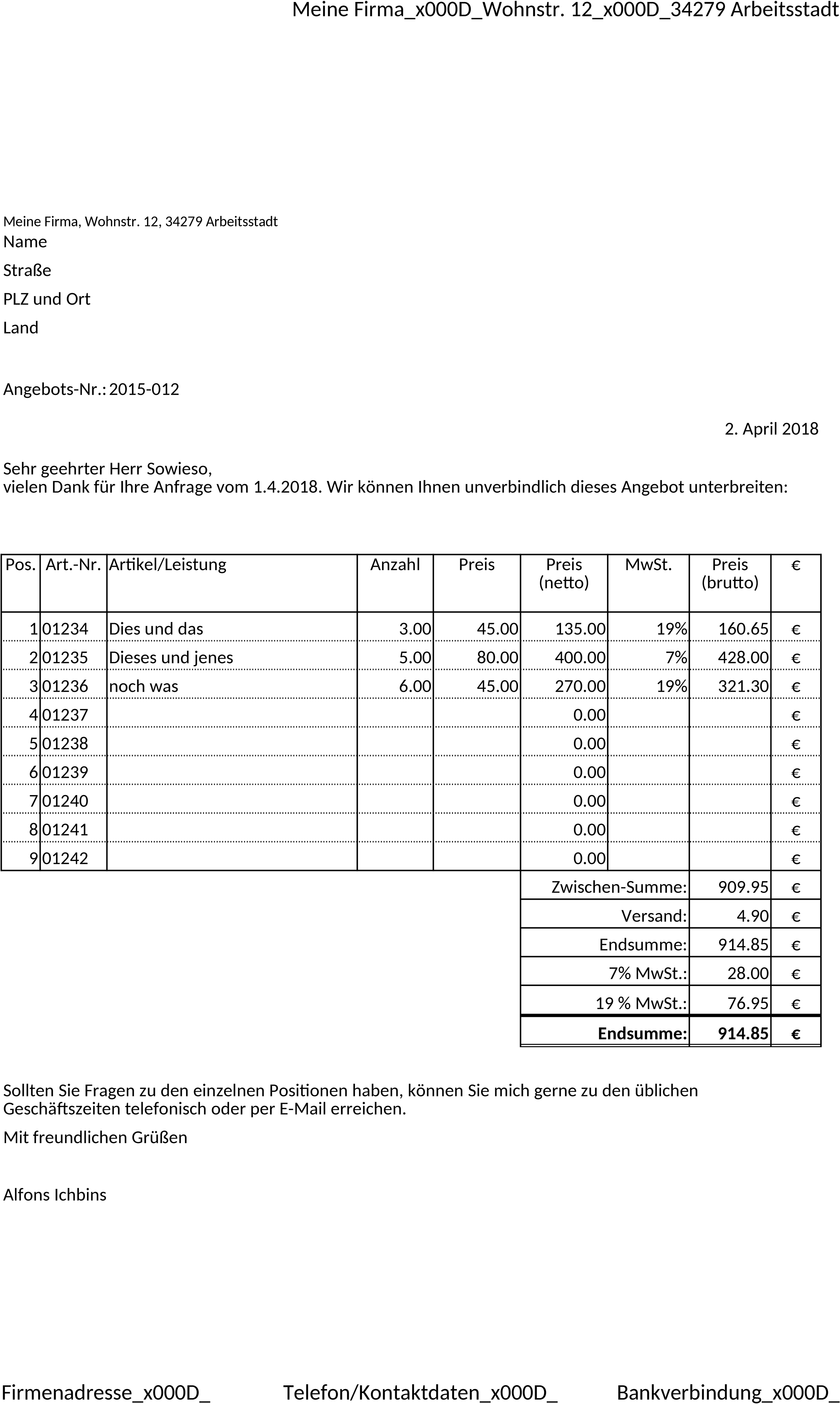 Excel Angebotsvorlage für Geschäft & Unternehmen