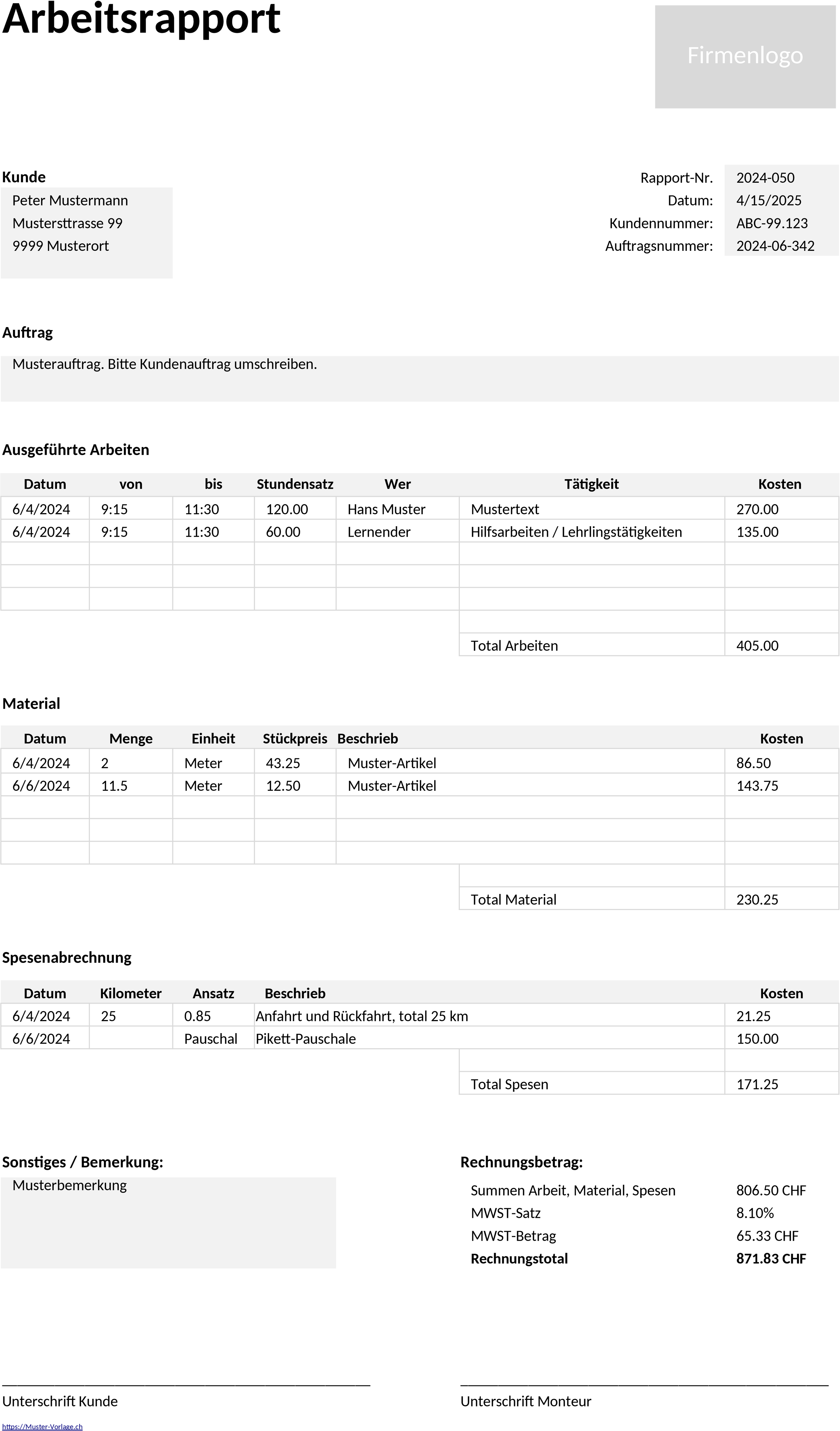 Excel-Vorlage für Arbeitszeittabellen und Berichterstattung