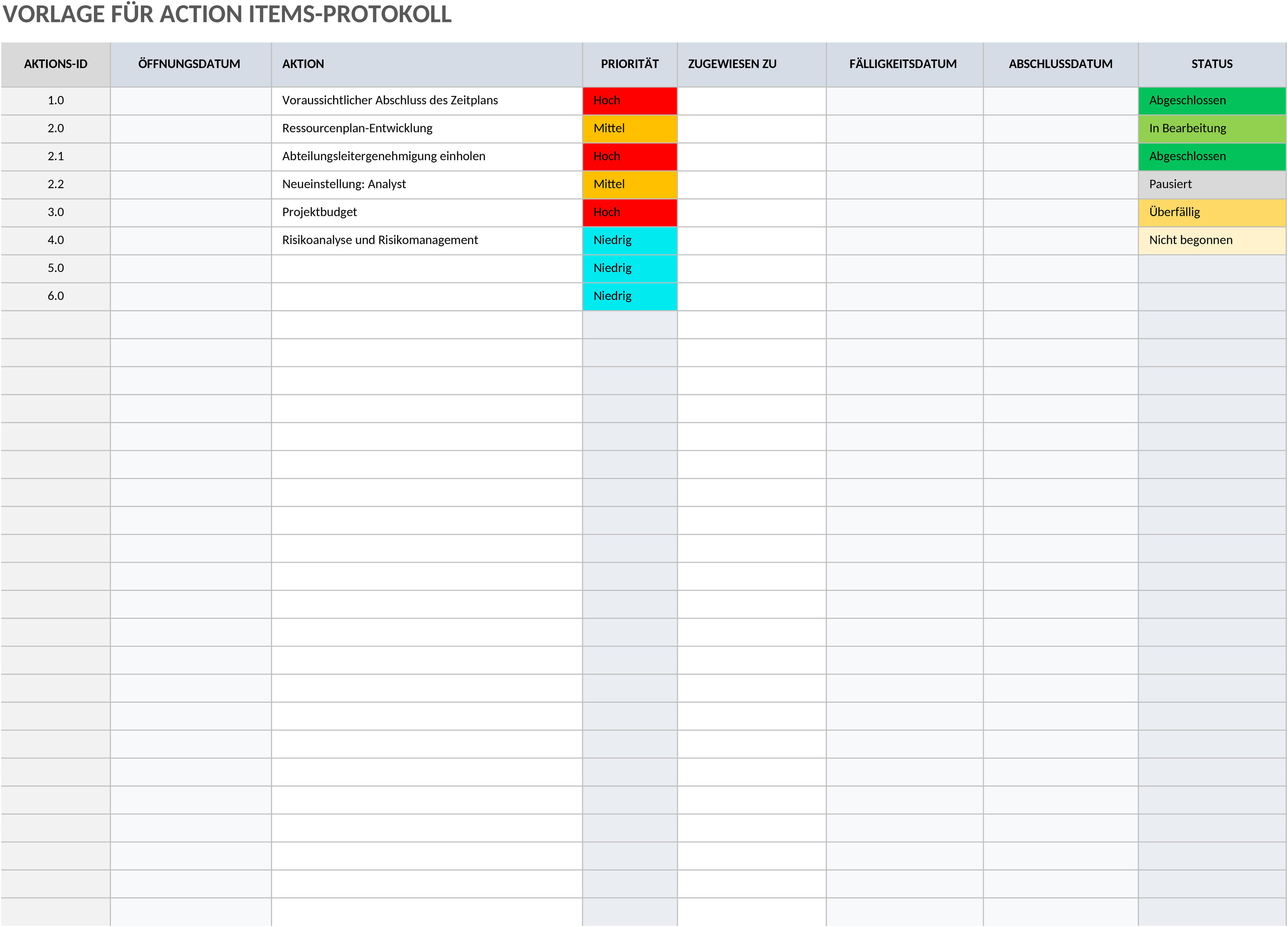 Excel-Vorlage für Aufgabenprotokoll und Nachverfolgung