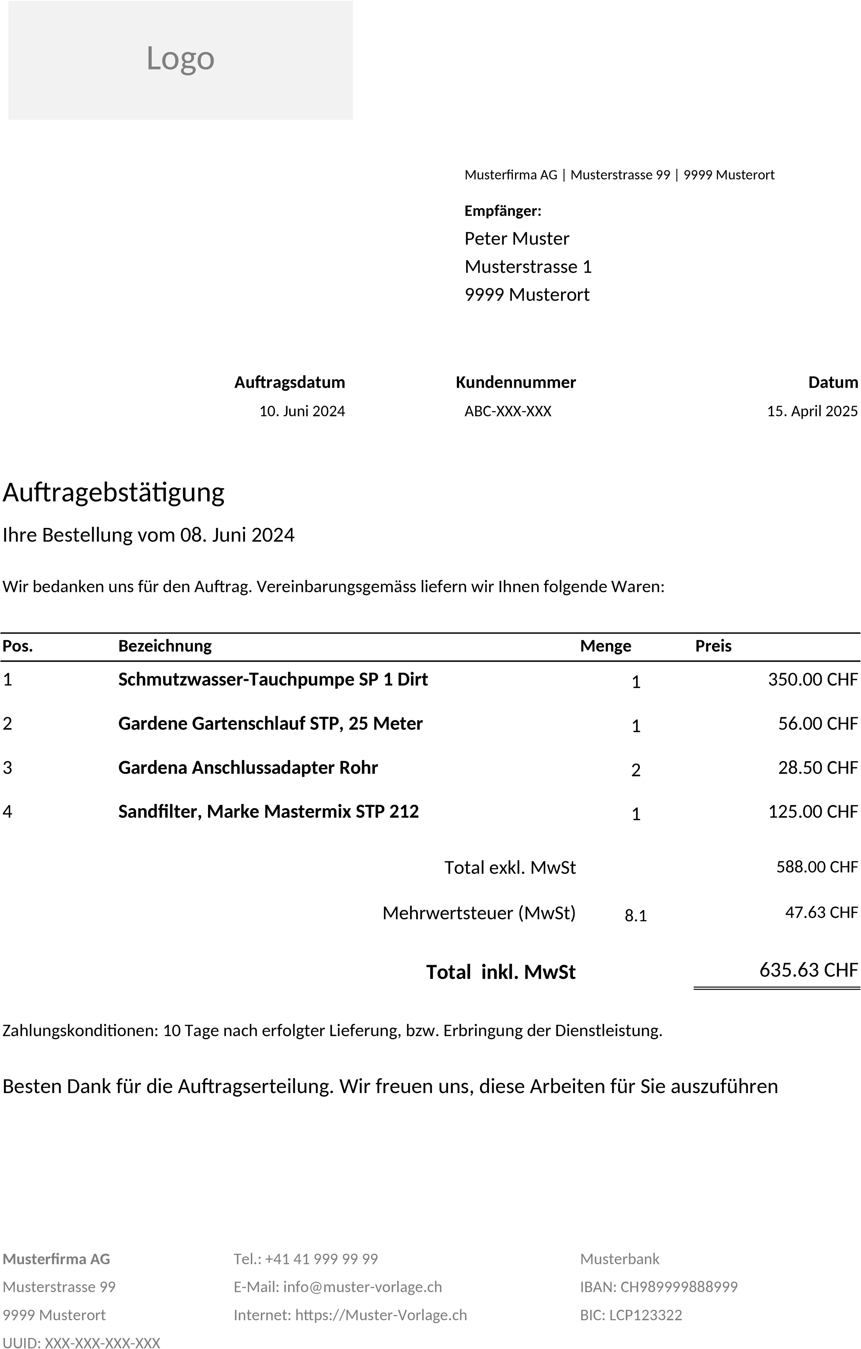 Excel-Vorlage für Auftragsbestätigung und Auftragsverwaltung