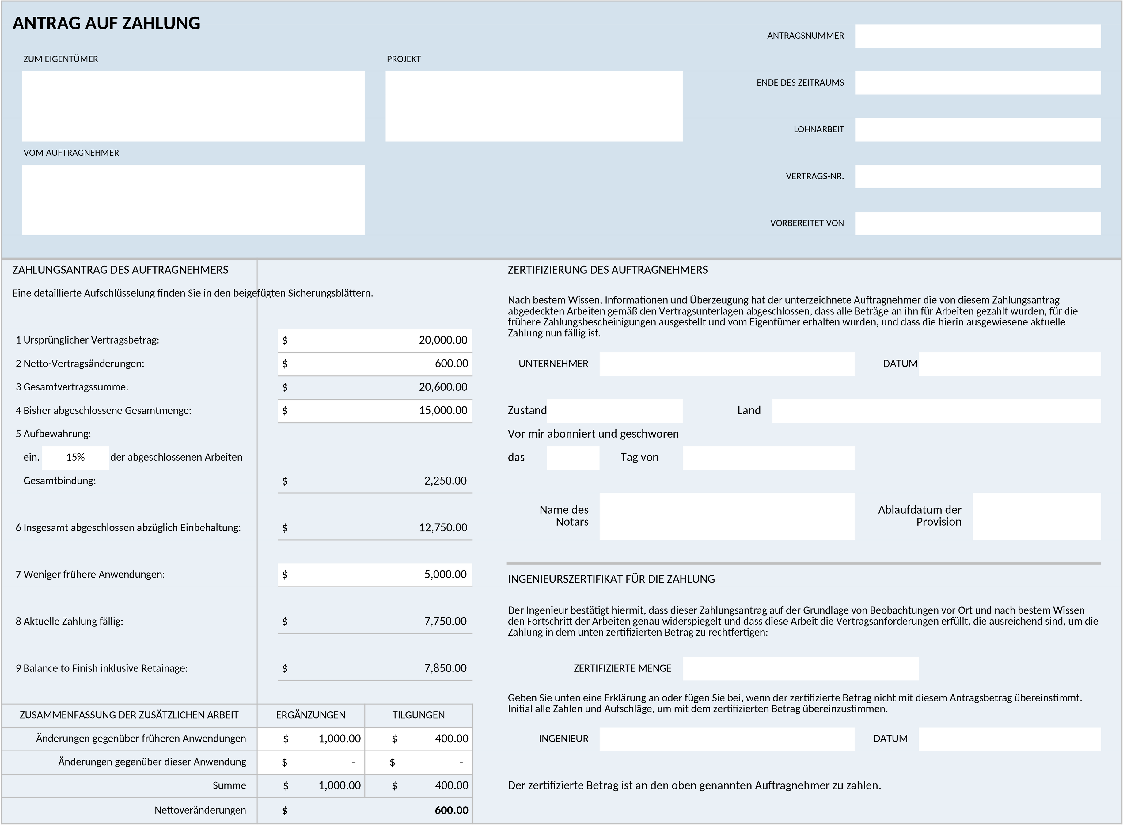 Excel-Vorlage für Baufortschrittszahlungen