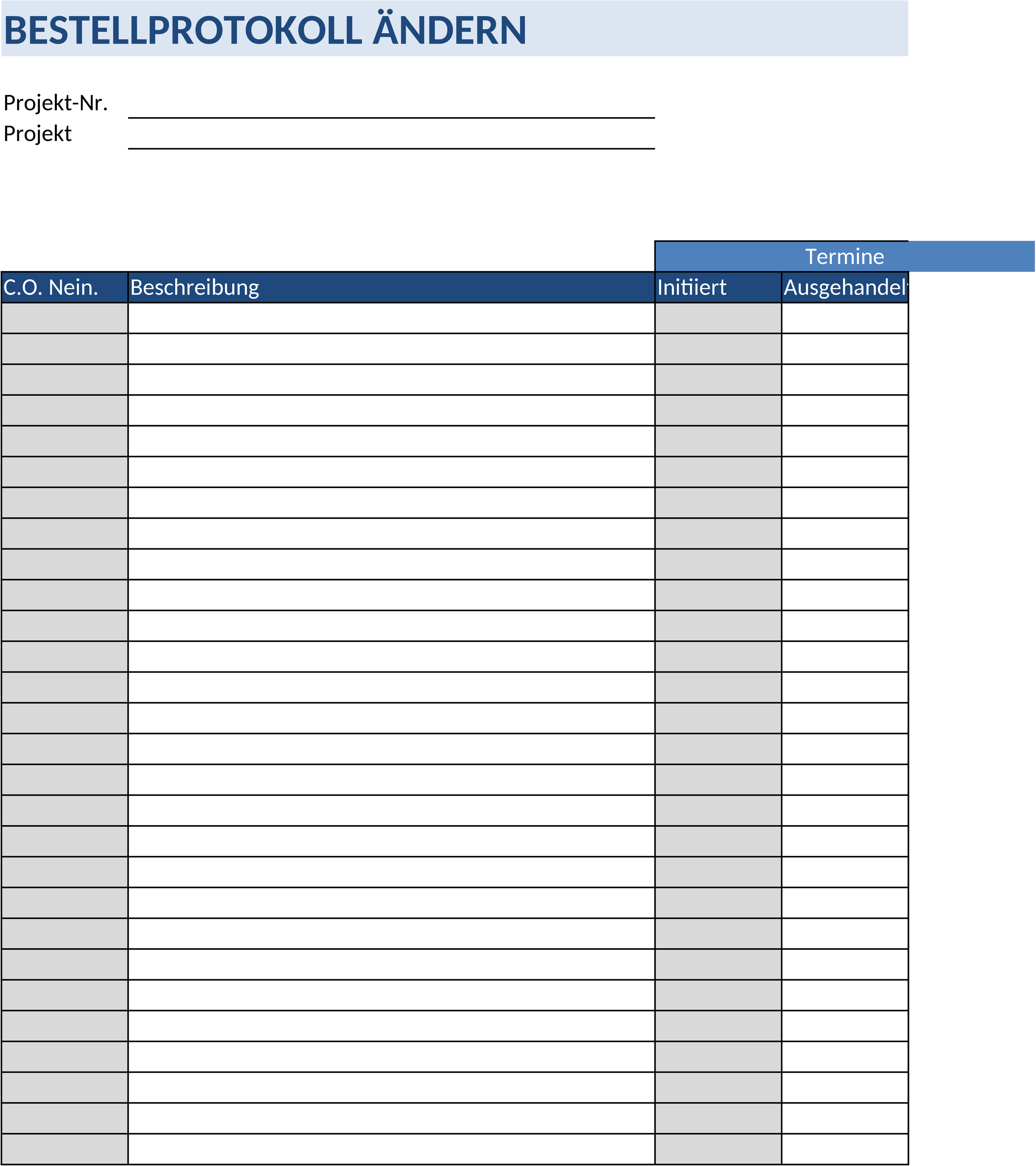 Excel-Vorlage für Bauprojektmanagement: Änderungsauftragsprotokoll