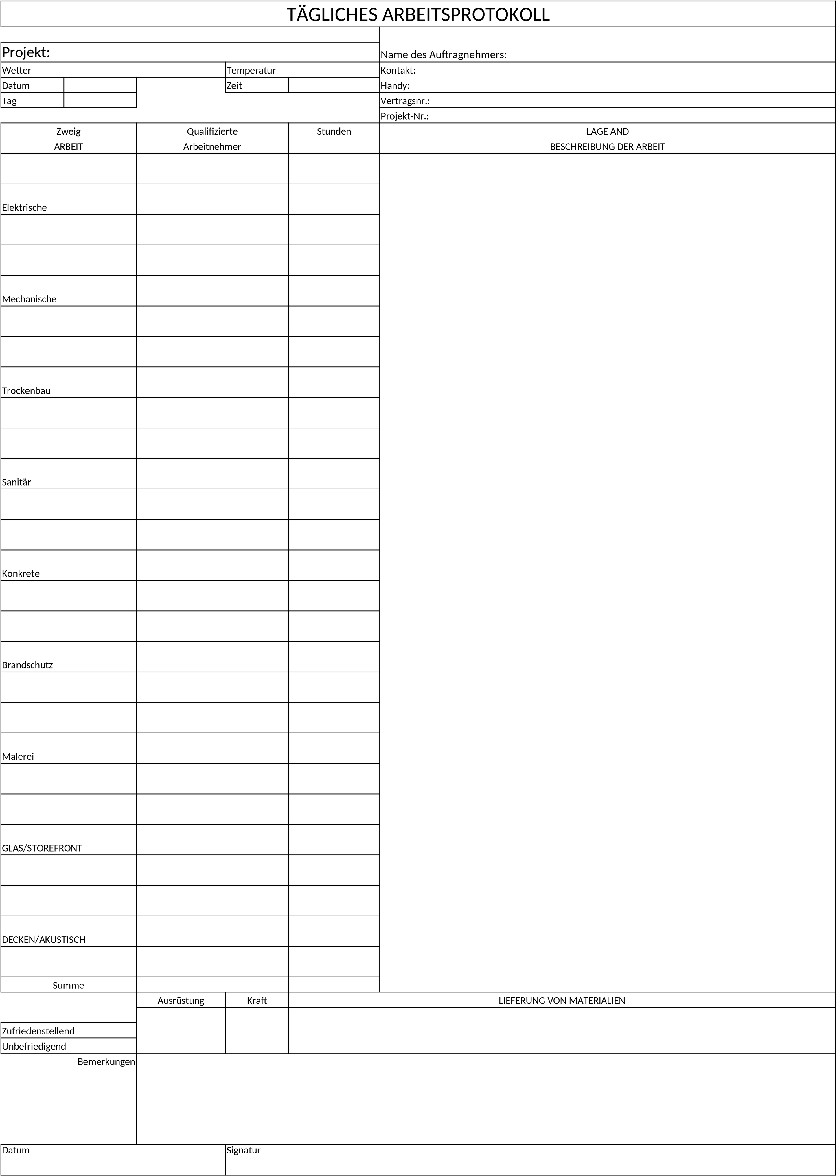 Excel-Vorlage für Bauprojektmanagement: Tägliches und Wöchentliches Inspektionsprotokoll