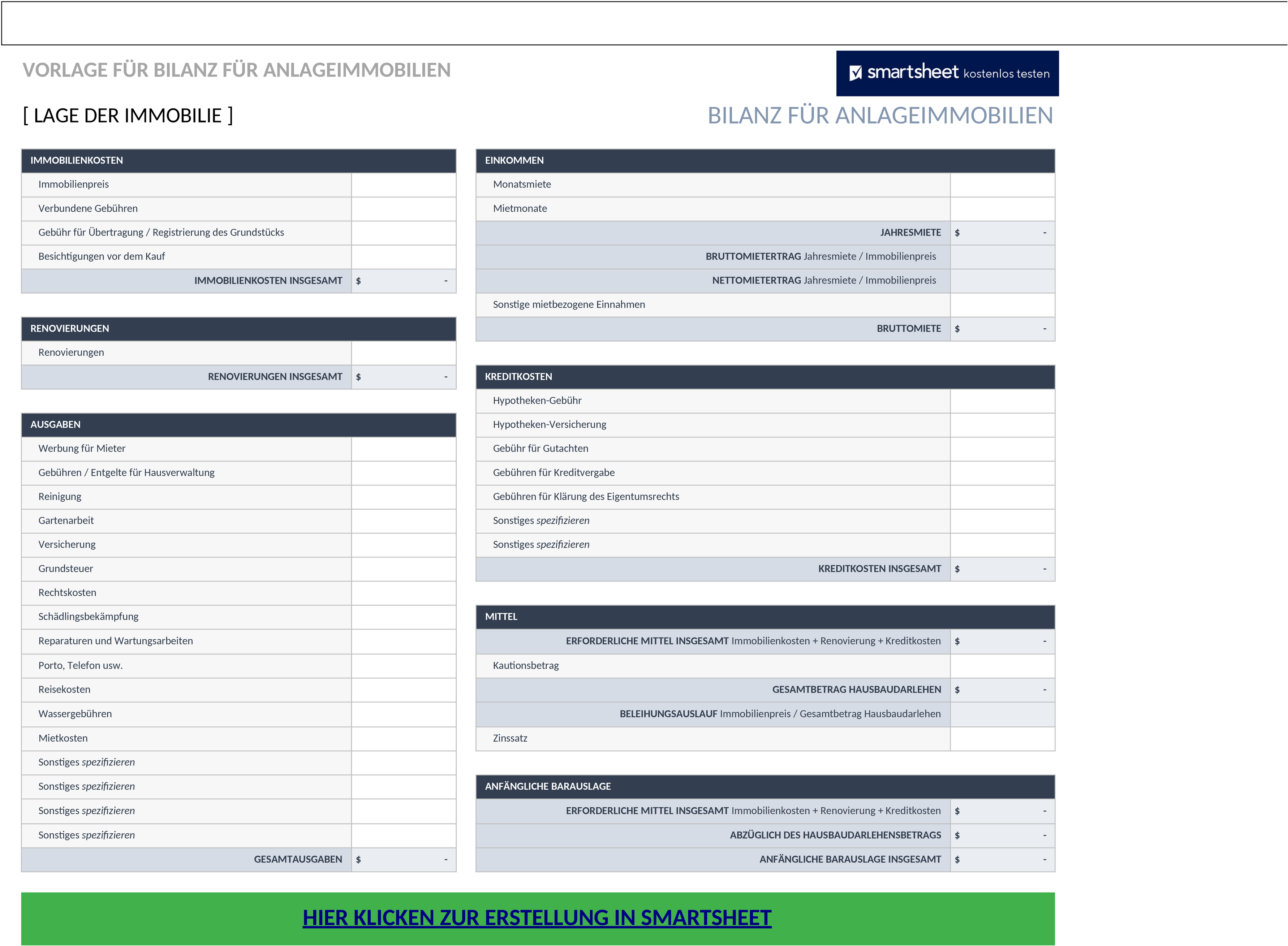 Excel-Bilanzvorlage für Investitionsimmobilien