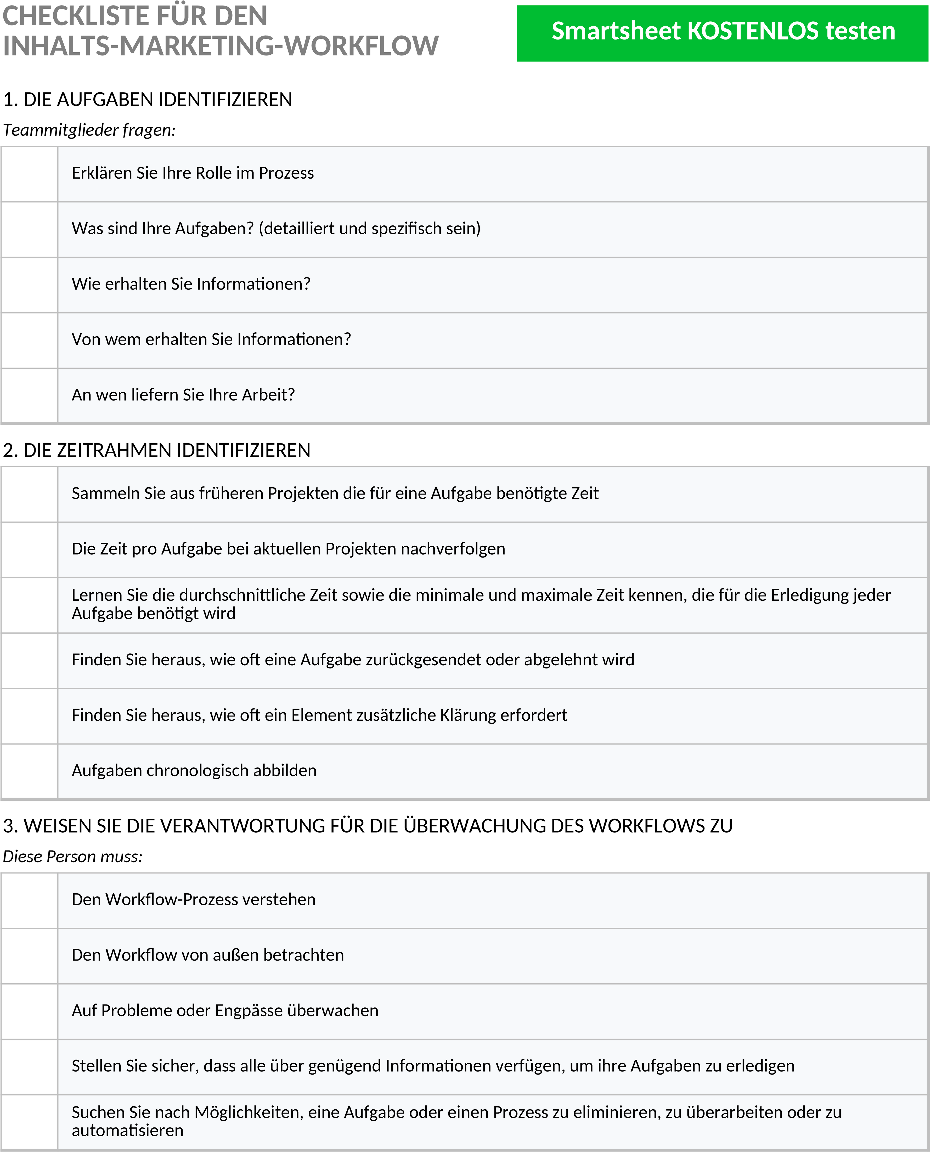 Excel-Vorlage für Content-Marketing-Workflow-Checkliste