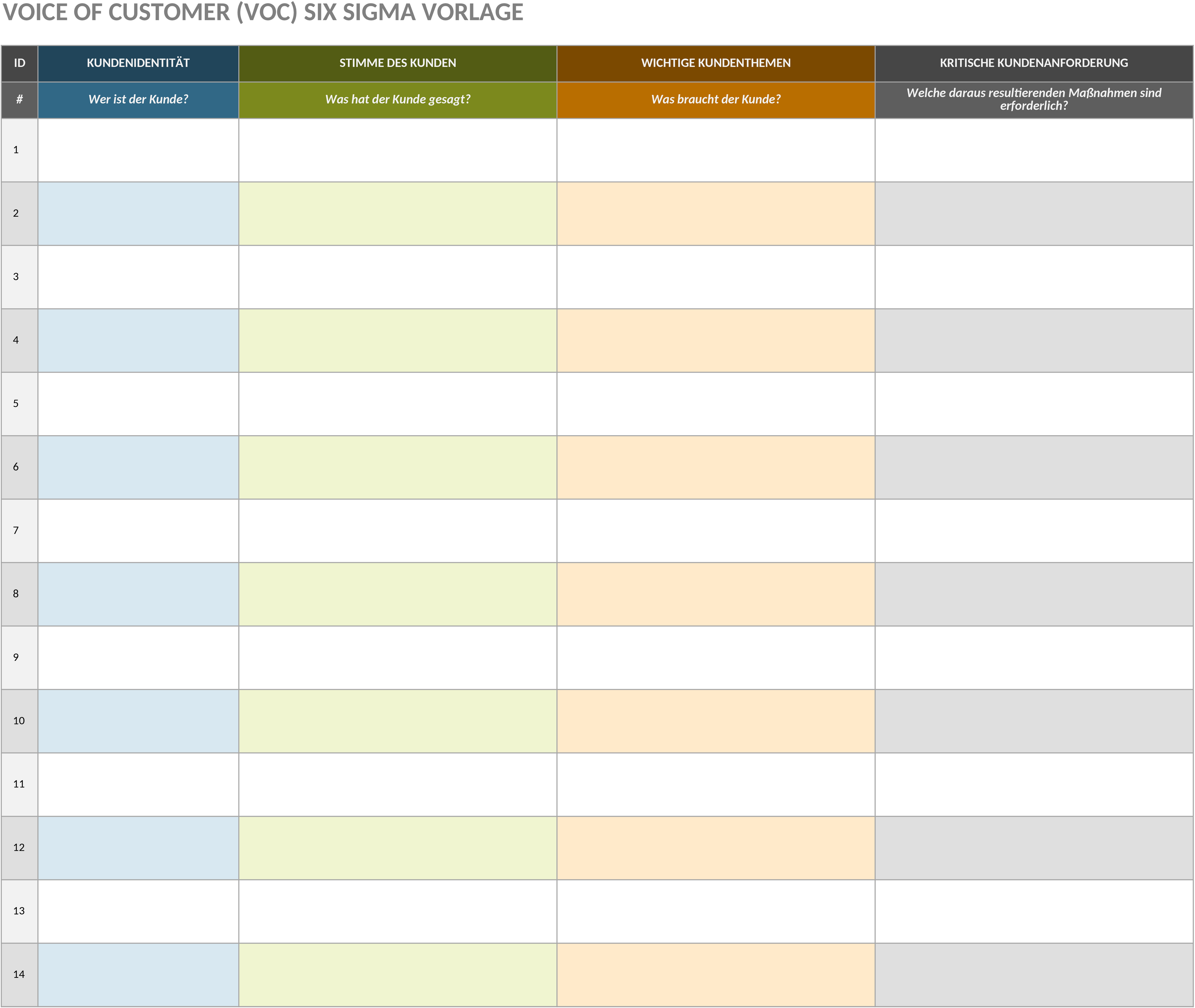 Excel-Datei zur Kundenstimmenanalyse (Voice of Customer)