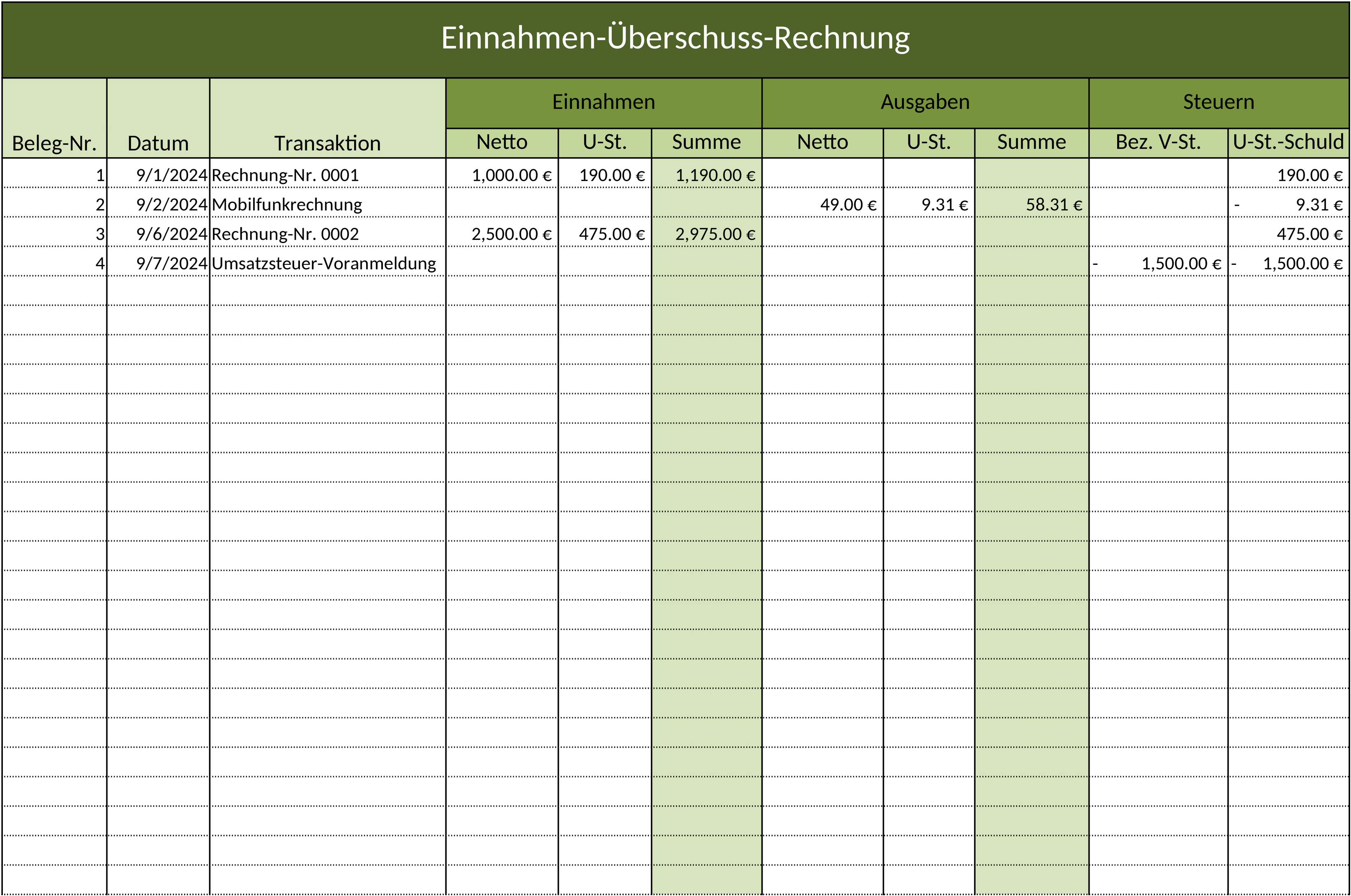 Excel Einnahmenüberschussrechnung Vorlage