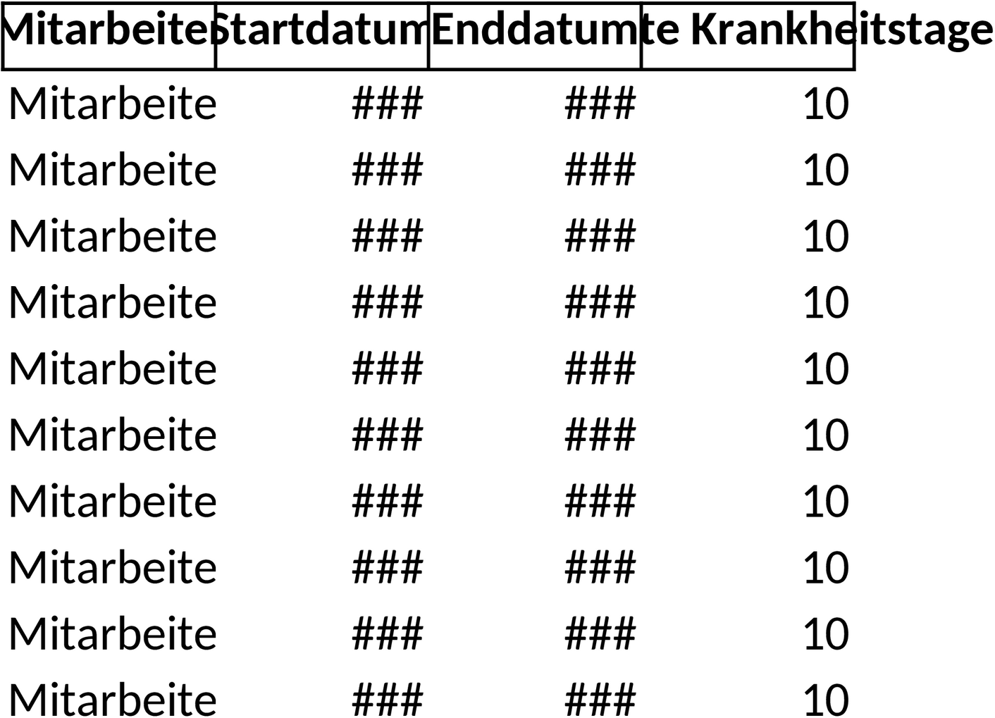 Excel-Vorlage zur Erfassung von Krankheitstagen