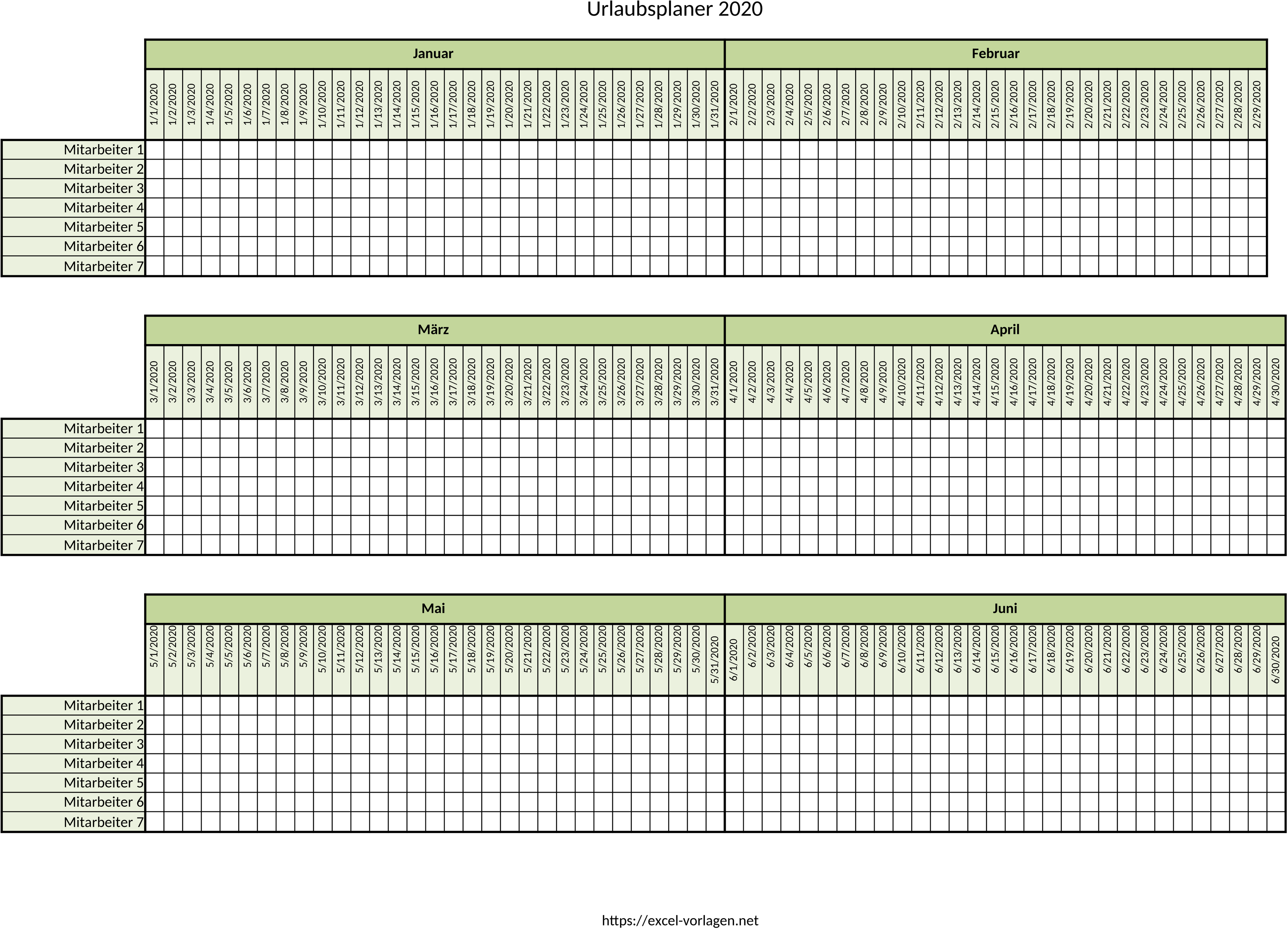 Excel-Jahreskalender 2020 für Urlaubsplanung
