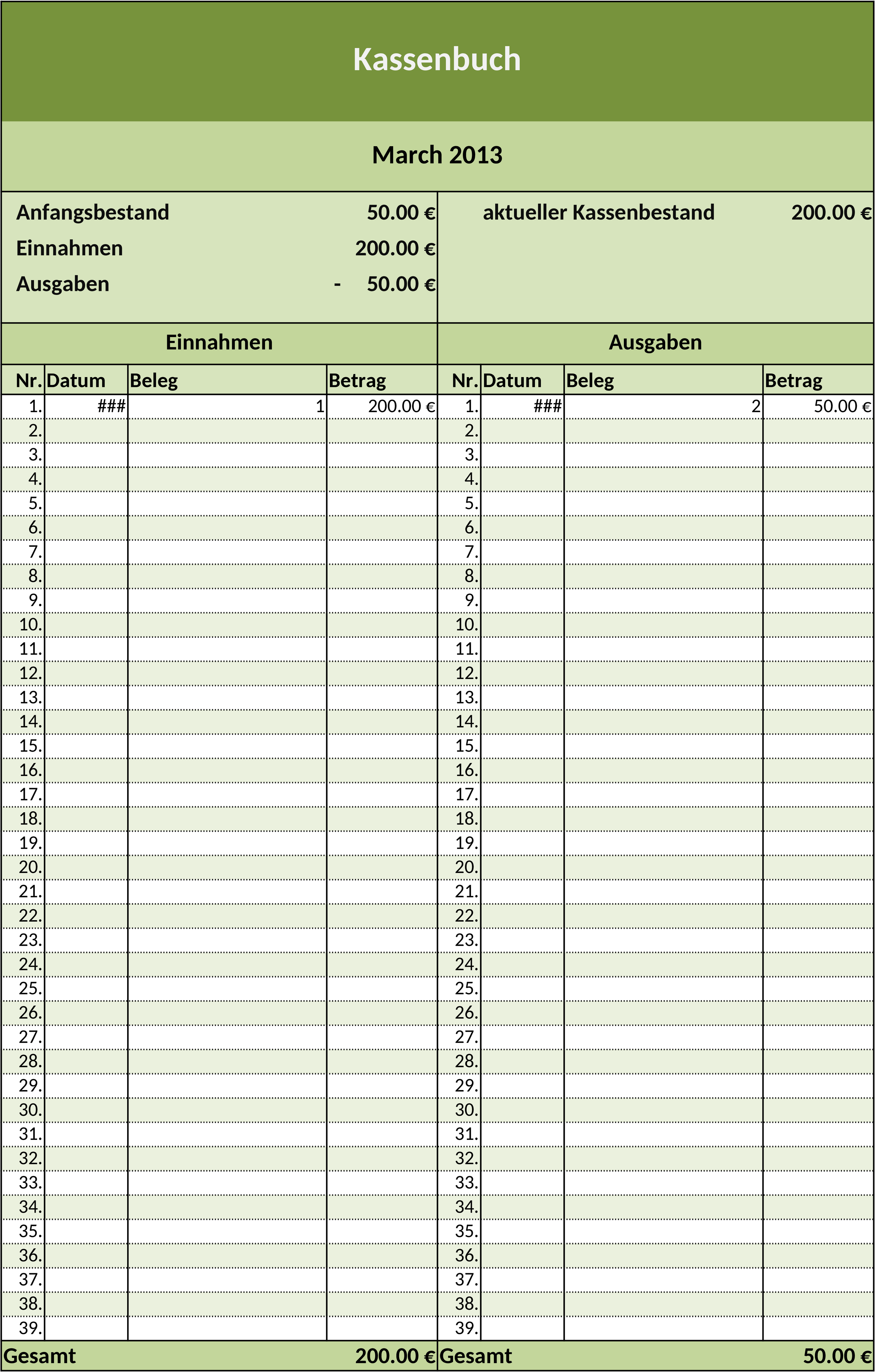 Excel-Vorlage für Kassenbuch und Finanzverwaltung