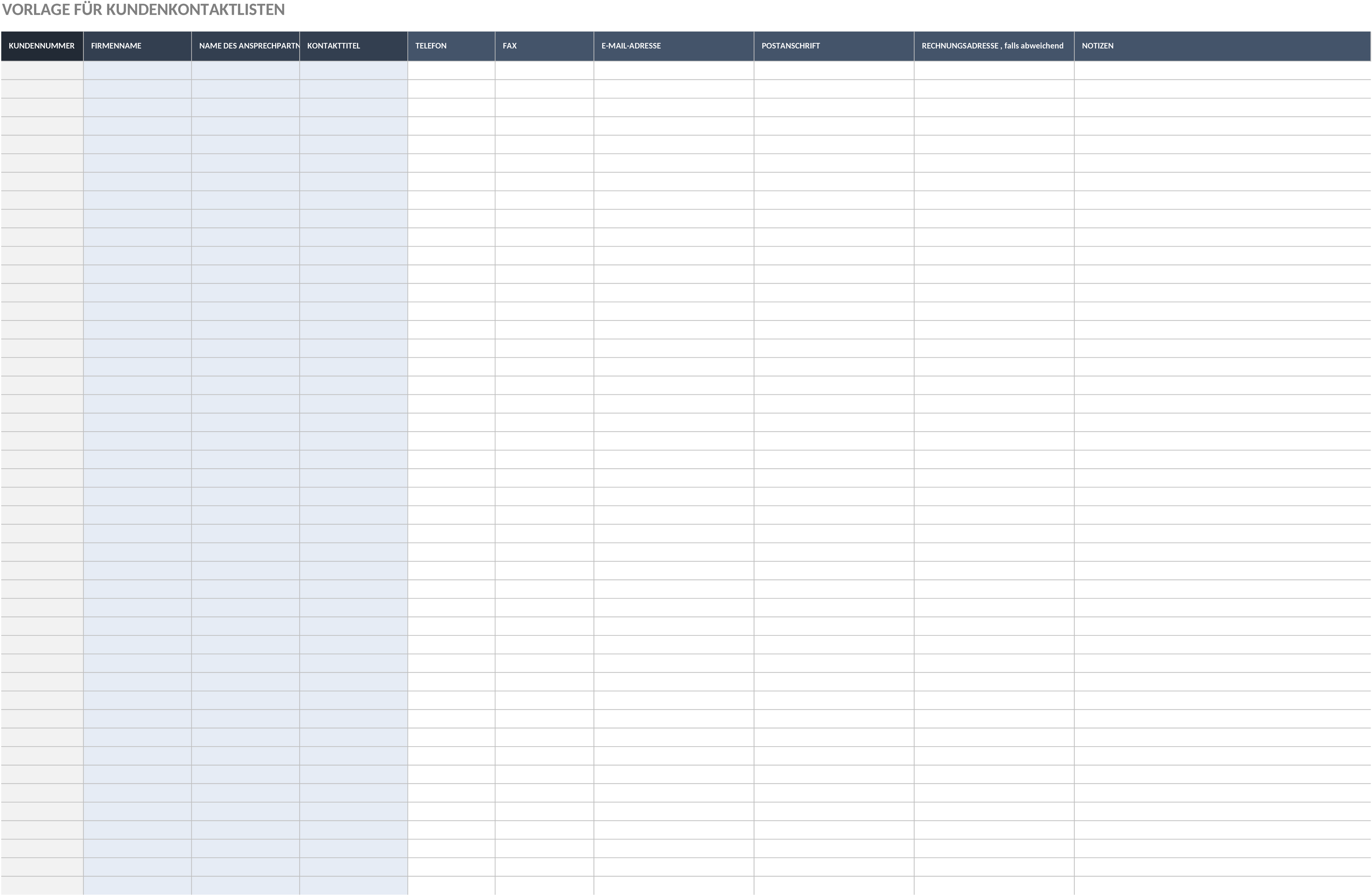 Excel-Vorlage für Kundenkontaktliste und Kundenbeziehungsmanagement