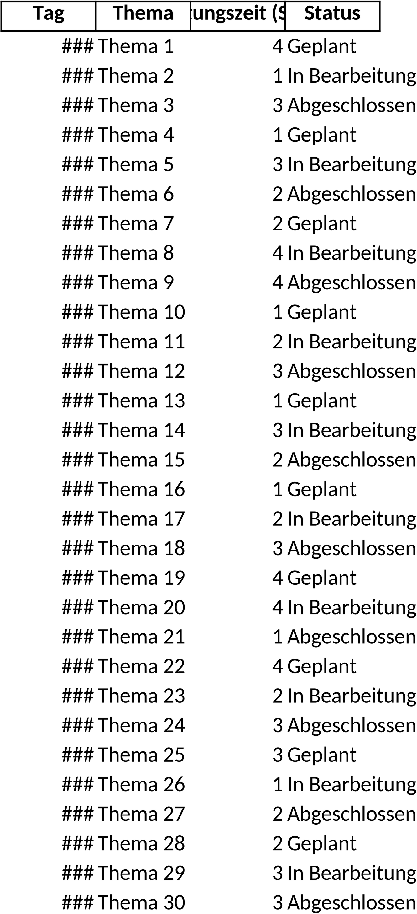 Excel Lernplan Vorlage für Effektives Lernen