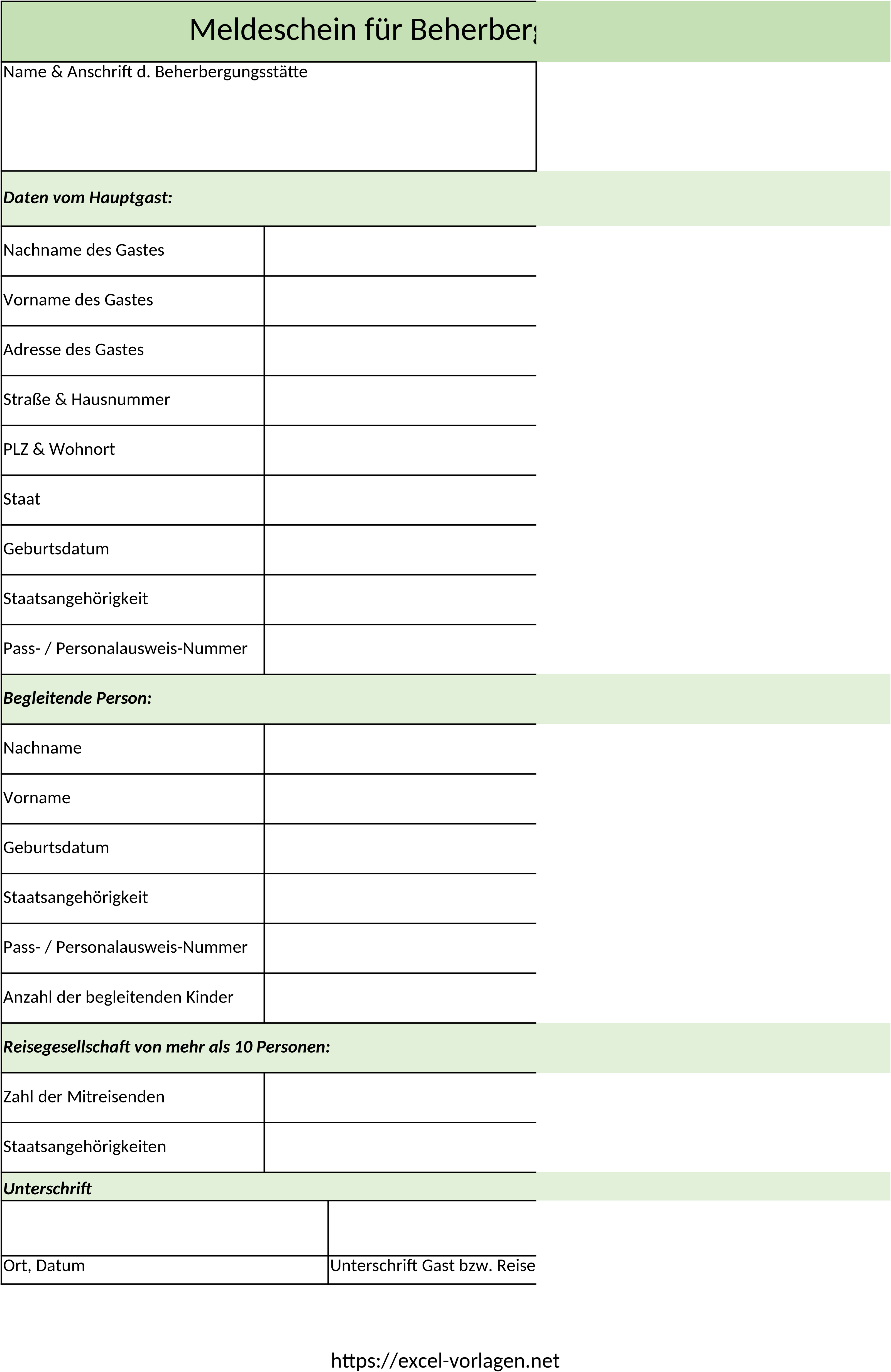 Excel-Meldeschein-Vorlage zur Verwaltung von Anmeldedaten