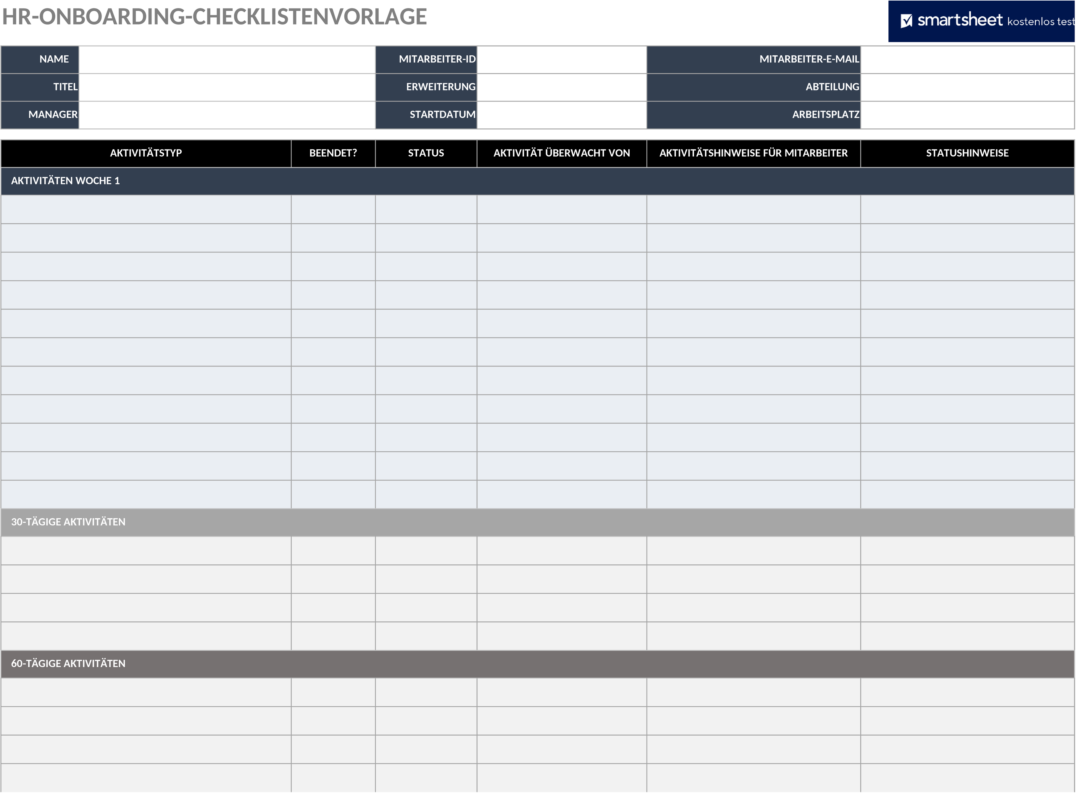 Excel-Vorlage: Mitarbeiter-Onboarding-Checkliste für Personalwesen
