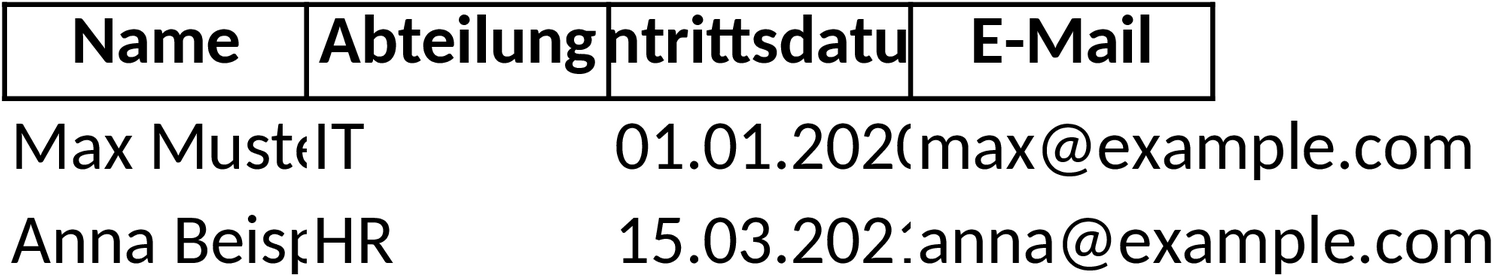 Excel-Mitarbeiterliste zur effizienten Personalverwaltung