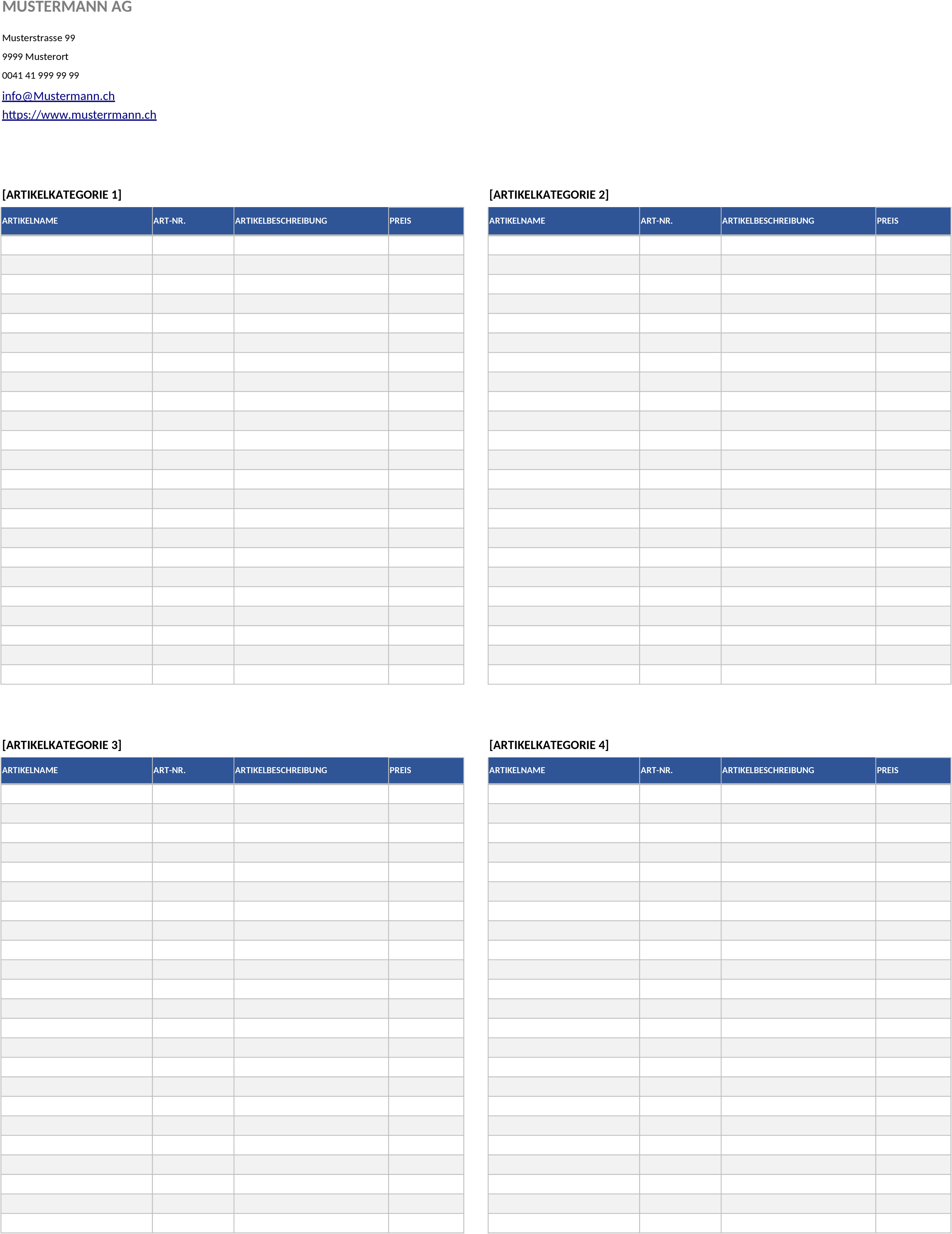 Excel Preisliste Vorlage zur Produktverwaltung