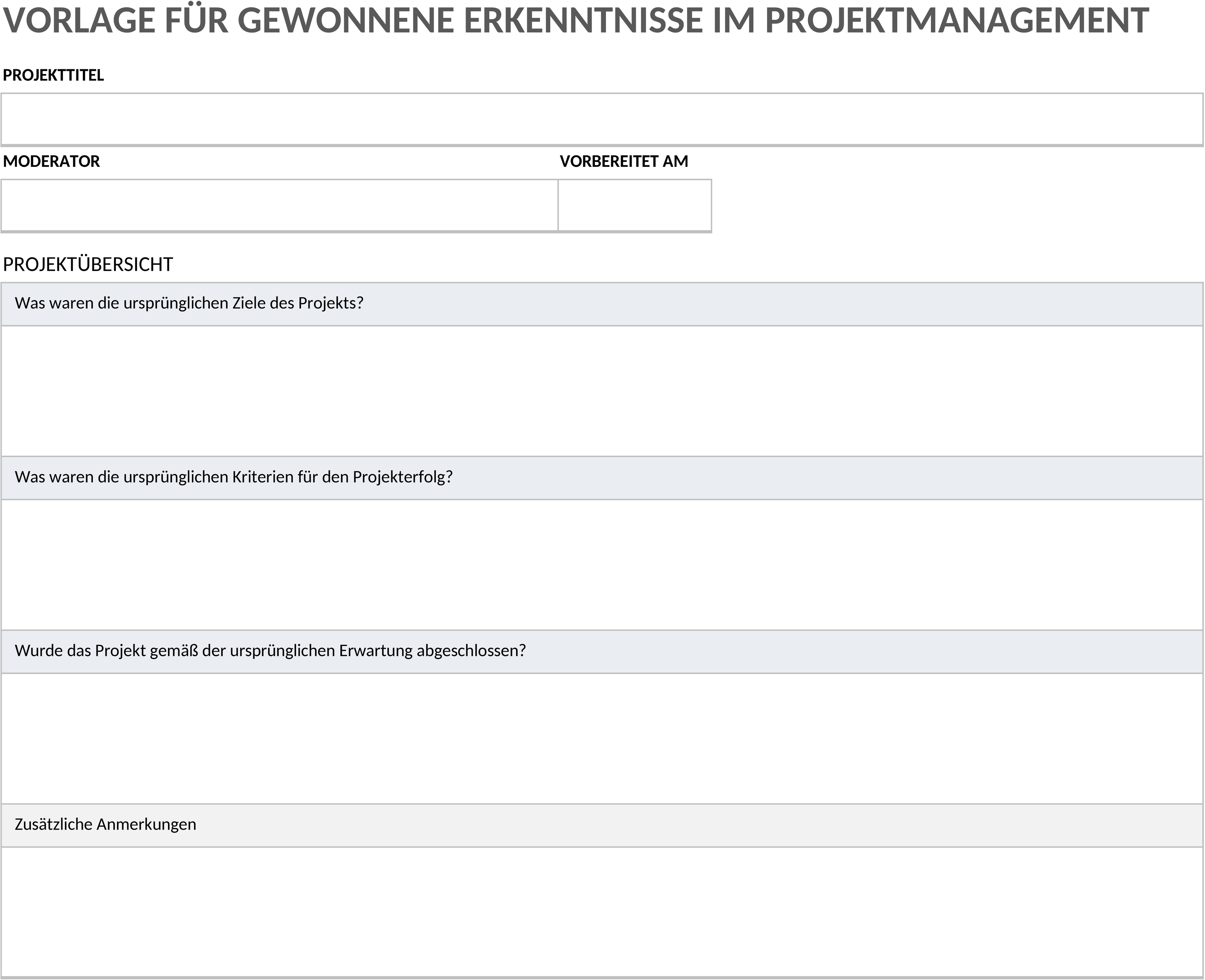 Excel-Vorlage für Projektmanagement-Lessons Learned