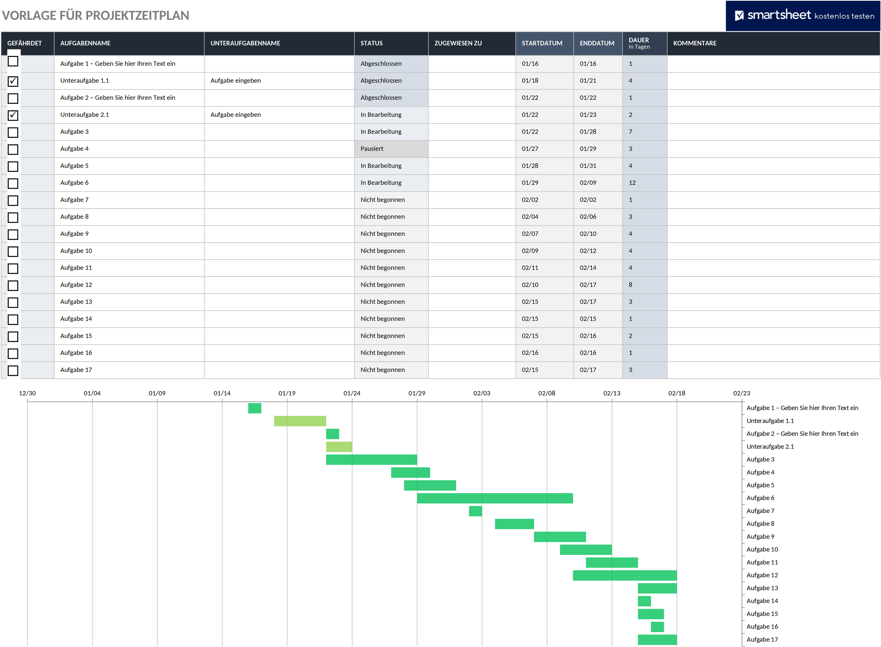 Excel-Projektzeitplan-Vorlage zur effizienten Projektorganisation