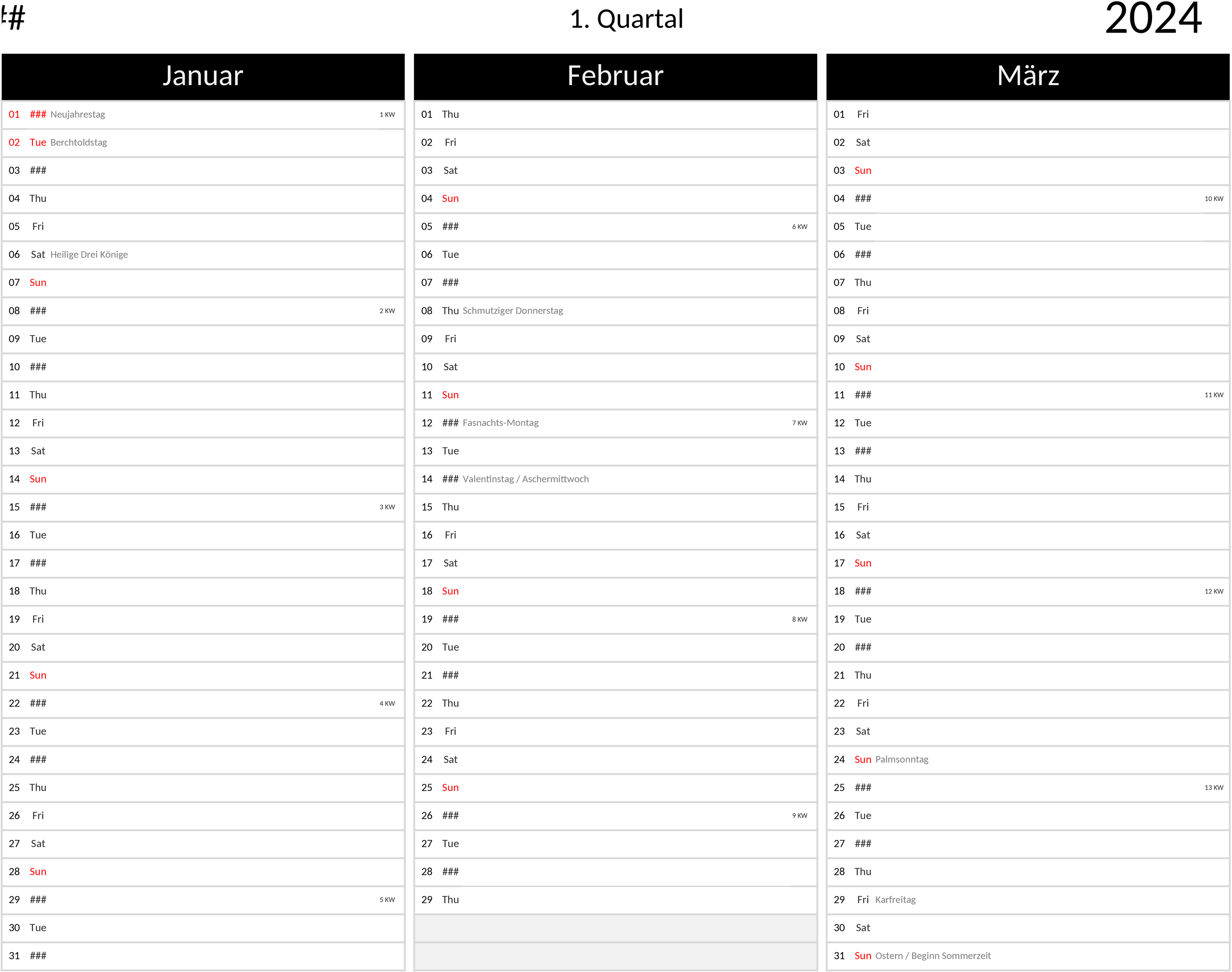 Excel-Vorlage Quartalskalender 2024 Querformat