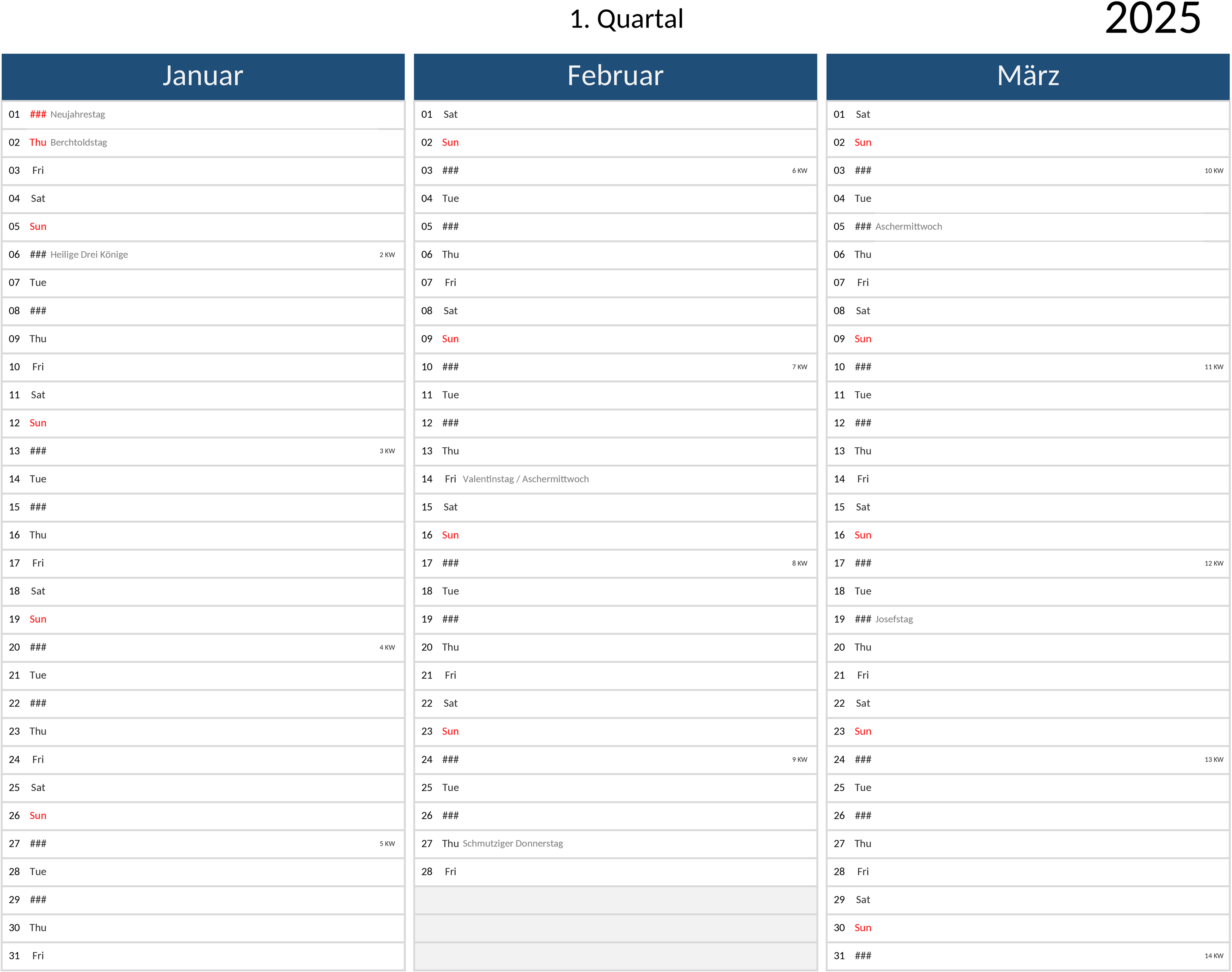 Excel-Quartalskalender 2025 Querformat
