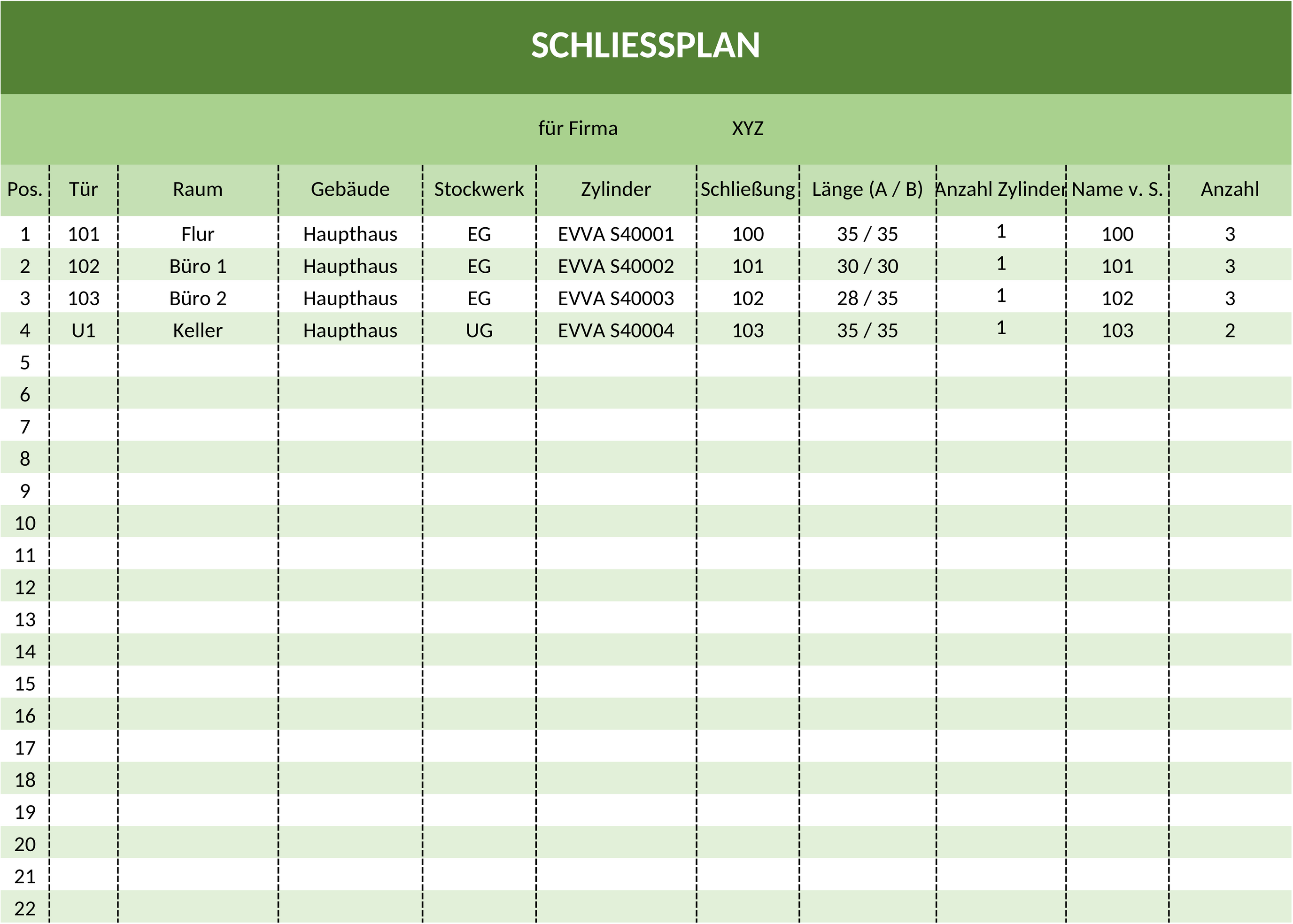Excel Schließplan Vorlage für Gebäudeverwaltung