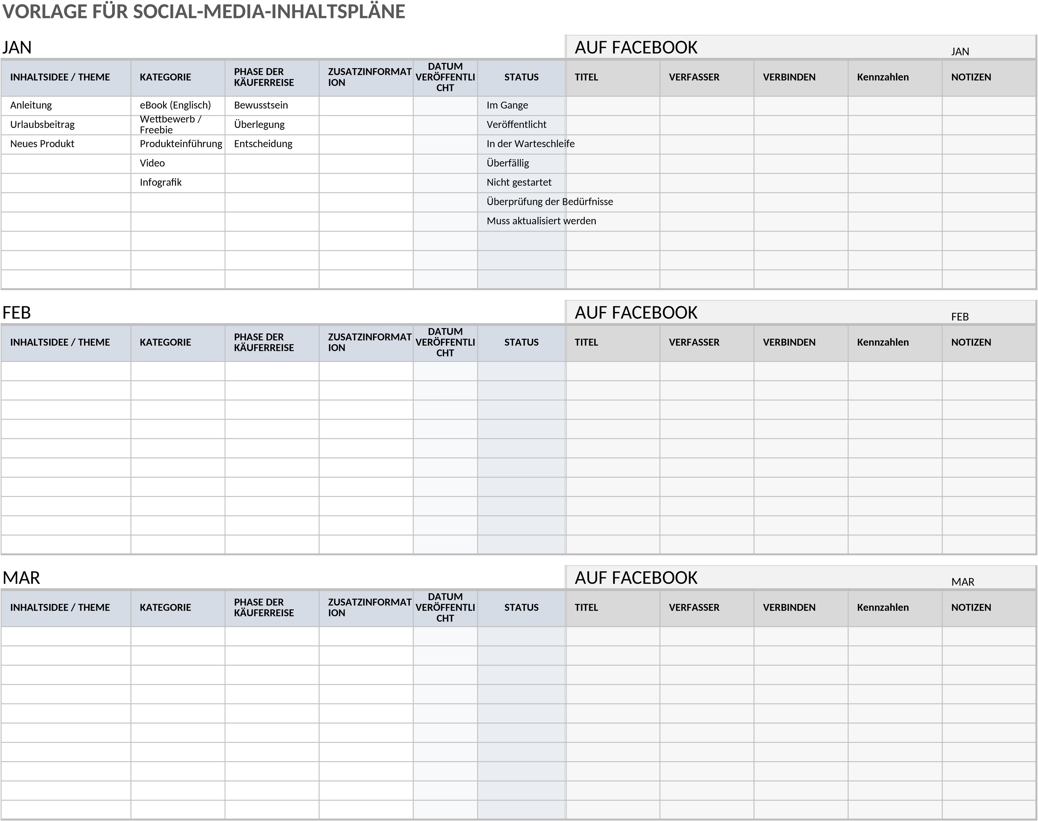 Excel-Vorlage für Social Media Content Planung